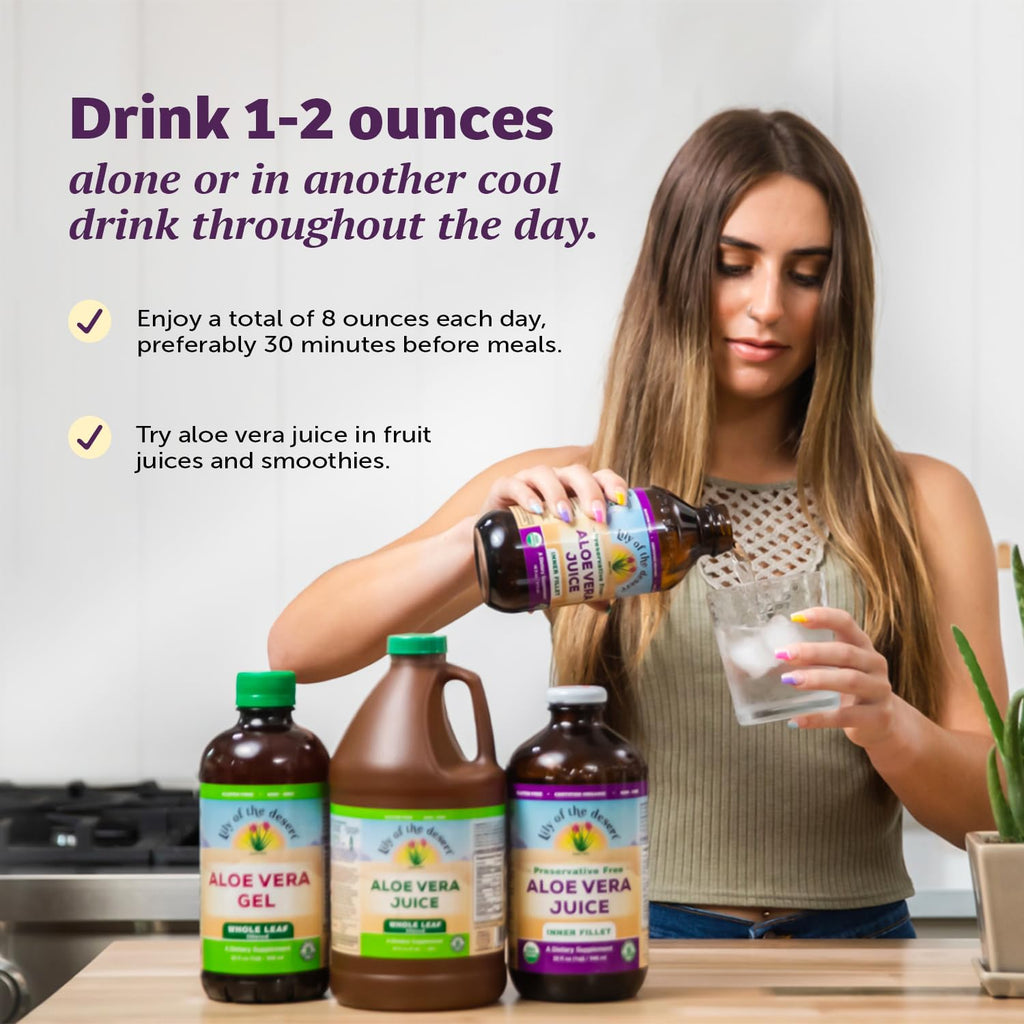 Lily of the Desert Aloe Vera Juice, Whole Leaf Filtered, Organic & Preservative Free – Natural Vitamins, Digestive Enzymes for Gut Health,