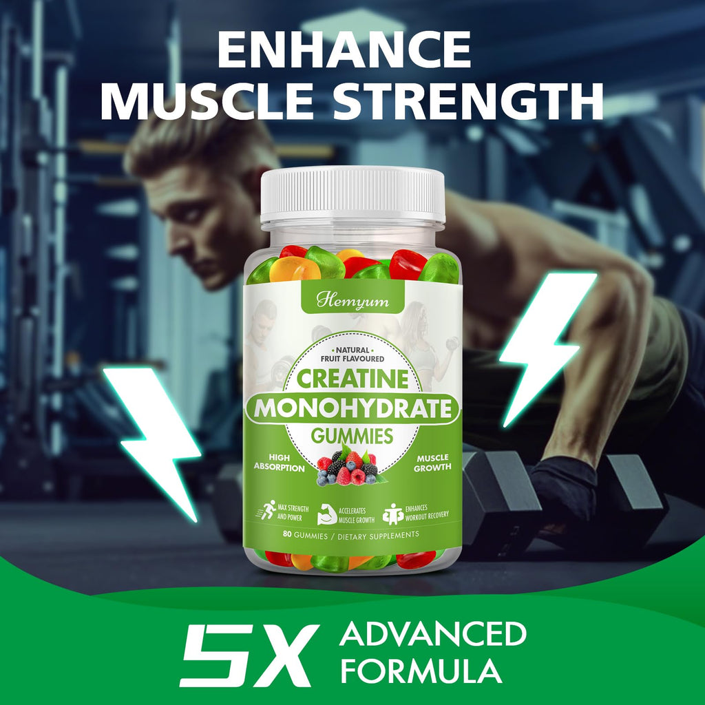 Creatine Monohydrate Gummies - Pre-Workout Creatine for Women Men, Enhanced Muscle Strength, Boost Focus and Endurance, Muscle Builder,Complex L-Taurine + Vitamin B12,Vegan, Gluten-Free 160 Count Hemyum Au supplements
