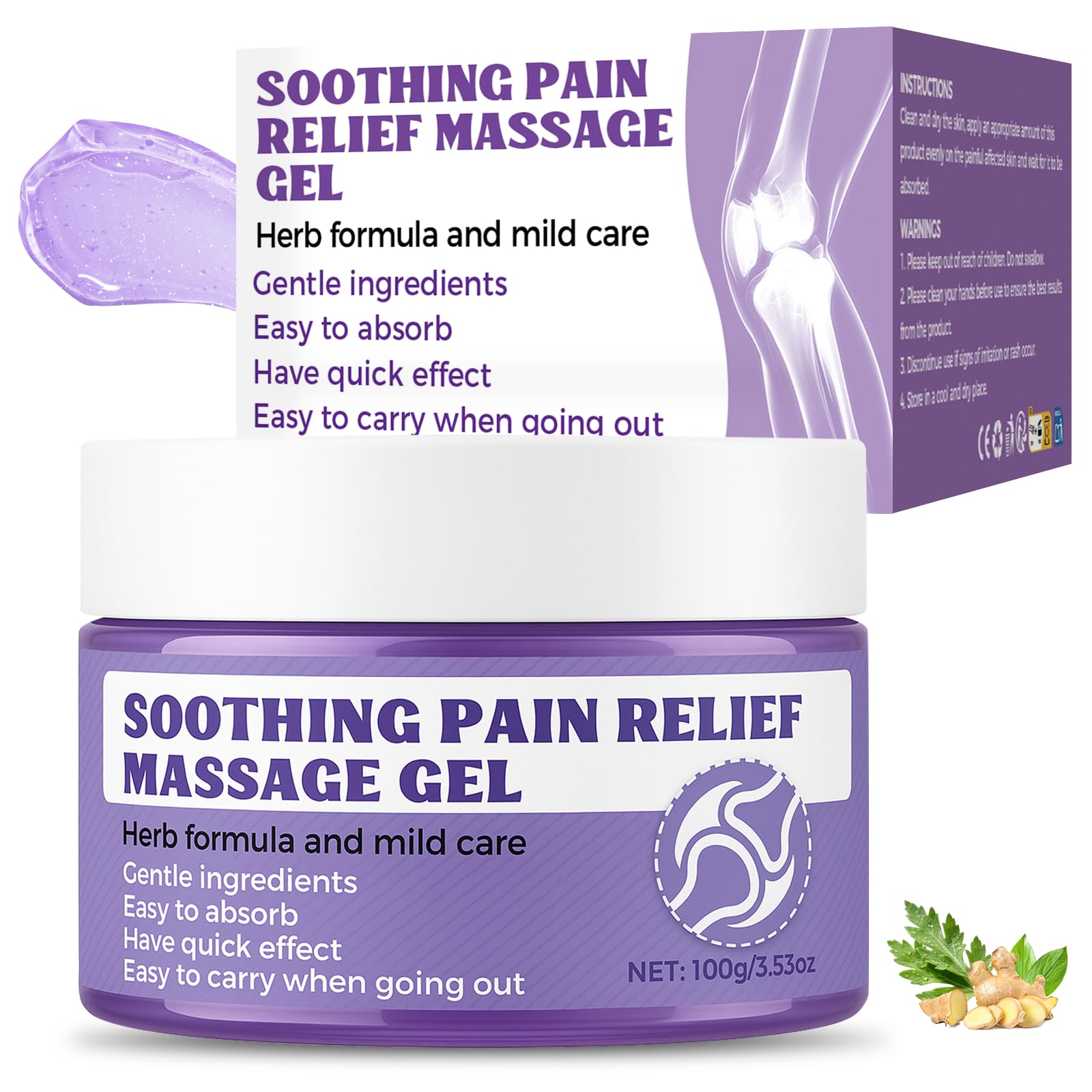 Soothing Massage Gel (100g) - Joint Relief Purple Gel, Natural Ingredients Soothing Relief Cream, Fast-Absorbing Jointgel Cream for Soothing Joint, Shoulder, Knee, Back, Lumbar & Muscle Stiffness Vereclue Au supplements