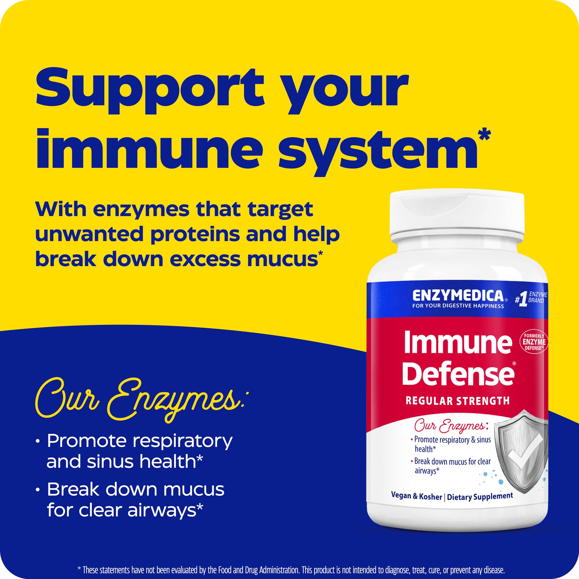 Enzymedica Immune Defense Regular Strength Caps - Proteolytic Enzyme Supplement for Men & Women, Immune Health Support Supplement with Protease, Catalase