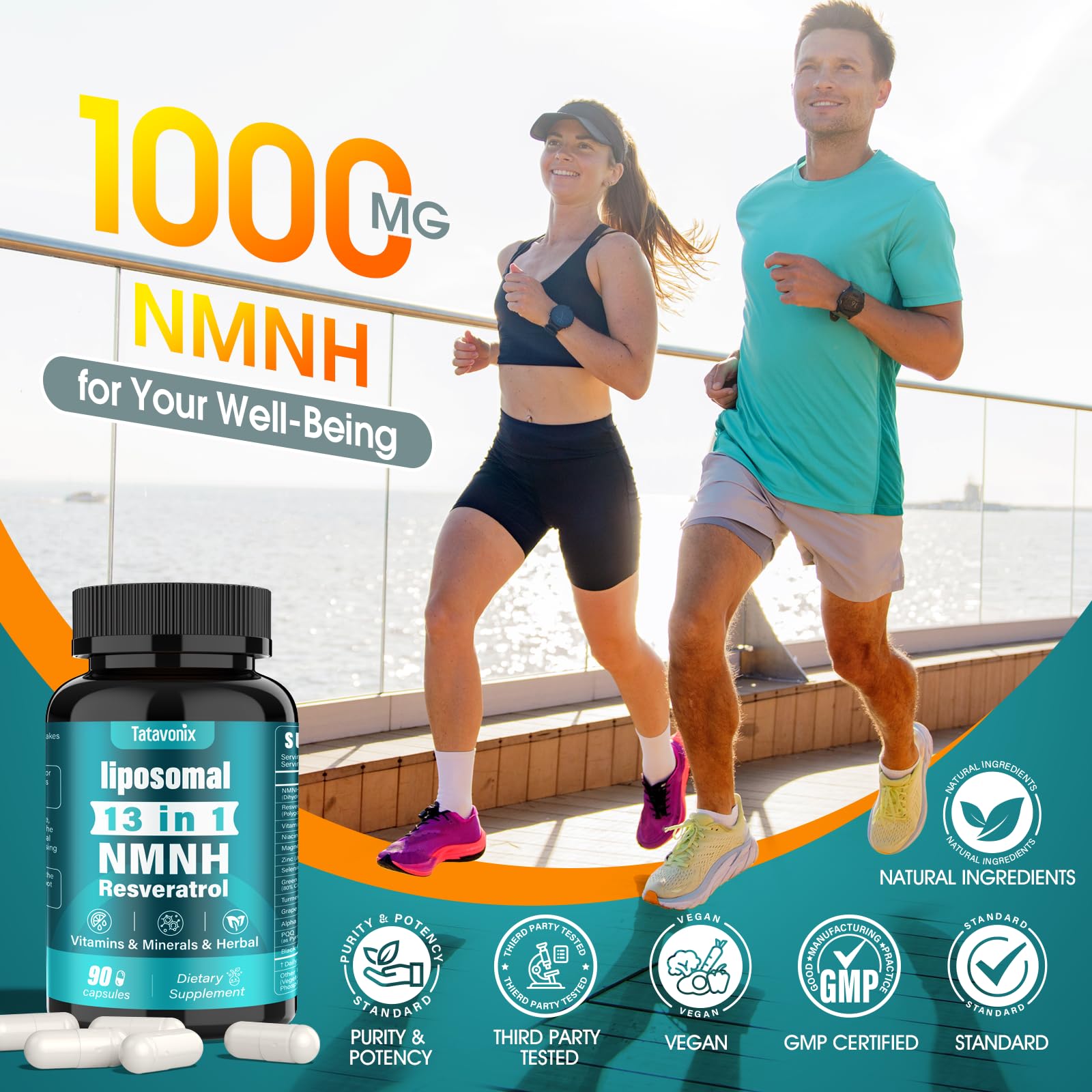 13 in 1 NMNH (Dihydronicotinamide Mononucleotide) 1000mg Per Serving, NMN Supplement Alternative with Liposomal NAD+ and Resveratrol, Non-GMO, Gluten-Free – for Anti-Aging, Energy, Focus – 90 Capsules Tatavonix Au supplements