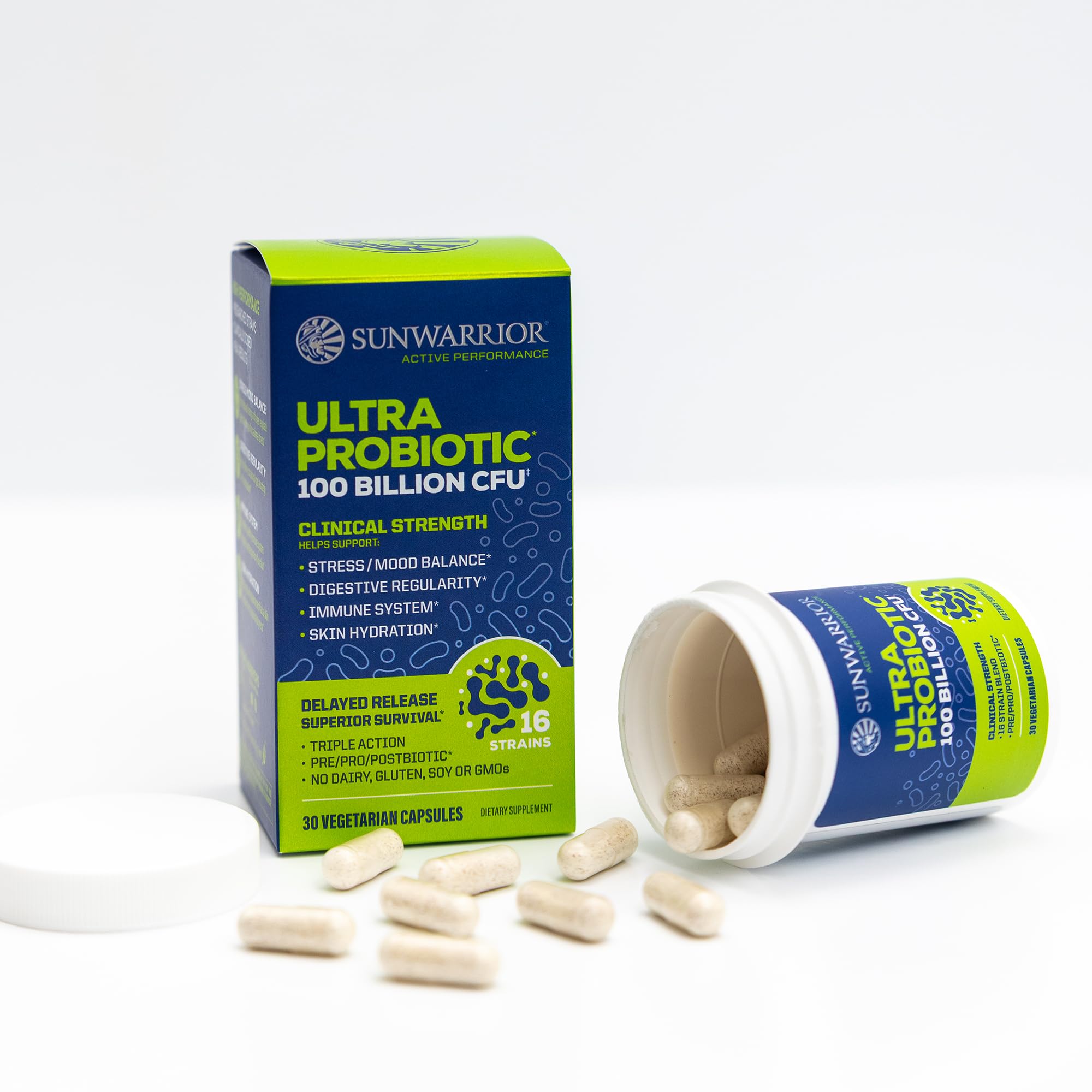 Probiotic for Gut Health 100 Billion CFU Probiotics Supplement Capsules 16 Strains Prebiotics + Postbiotics for Gut Immune & Colon Health Energy & Endurance Support Soy-Free Non-GMO 30 Capsule Serving Sunwarrior Au supplements
