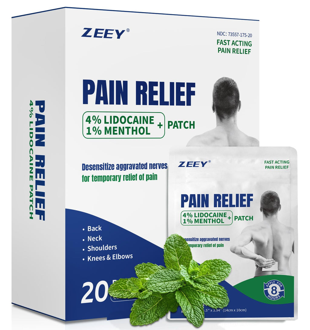 ZEEY 4% Lidocaine Pain Relief Patches, with 1% Menthol Maximum Strength OTC, for Back, Knee, Neck, Shoulders, Joints, Muscle Soreness, Fast Acting, Long Lasting, Large Gel Patch, 5.5" x 3.94", 20Ct ZEEY Au supplements