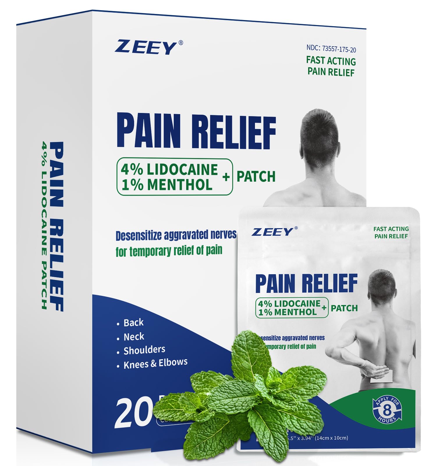 ZEEY 4% Lidocaine Pain Relief Patches, with 1% Menthol Maximum Strength OTC, for Back, Knee, Neck, Shoulders, Joints, Muscle Soreness, Fast Acting, Long Lasting, Large Gel Patch, 5.5" x 3.94", 20Ct ZEEY Au supplements