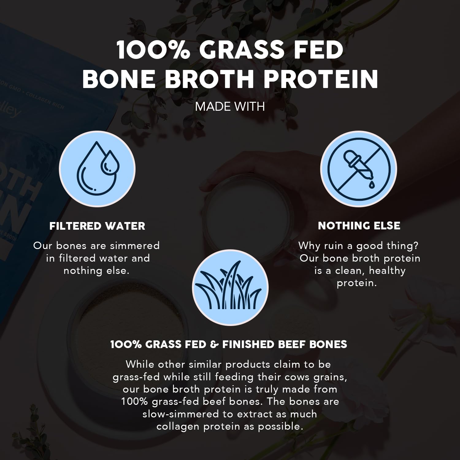 Paleovalley 100% Grass Fed Beef Bone Broth Protein Powder - Rich in Collagen Peptides for Hair, Skin, Gut Health, Bone and Joint Support