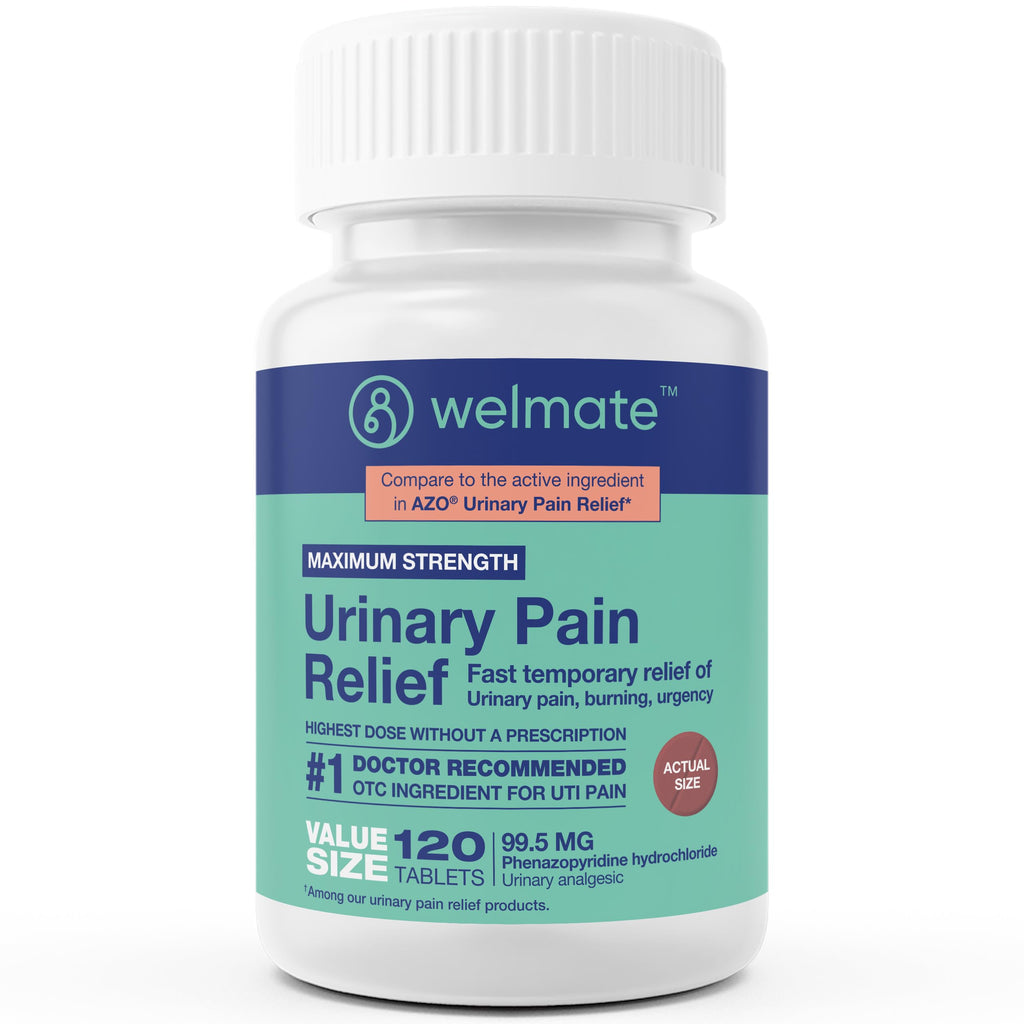 WELMATE Urinary Pain UTI Relief Maximum Strength (Phenazopyridine HCL) - Improve Urinary Tract Health & Bladder Control, Urgency, & Discomfort | Over-The-Counter Medication for Men & Women (120 Pills) WELMATE Au supplements