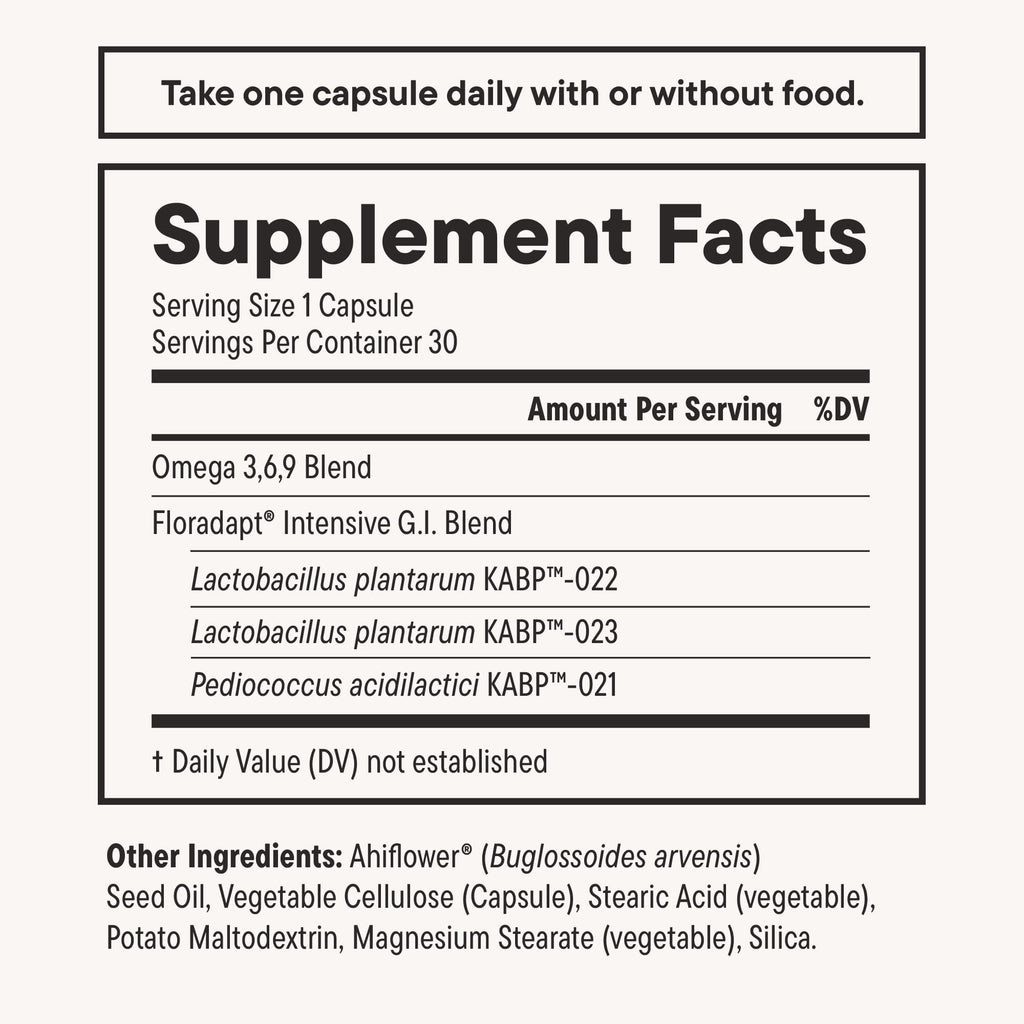Daily Nouri Digestive Support Probiotics for Women & Men | Bloating & Gas Relief | 3 Clinically Studied Strains + Omega | 30-Day Supply
