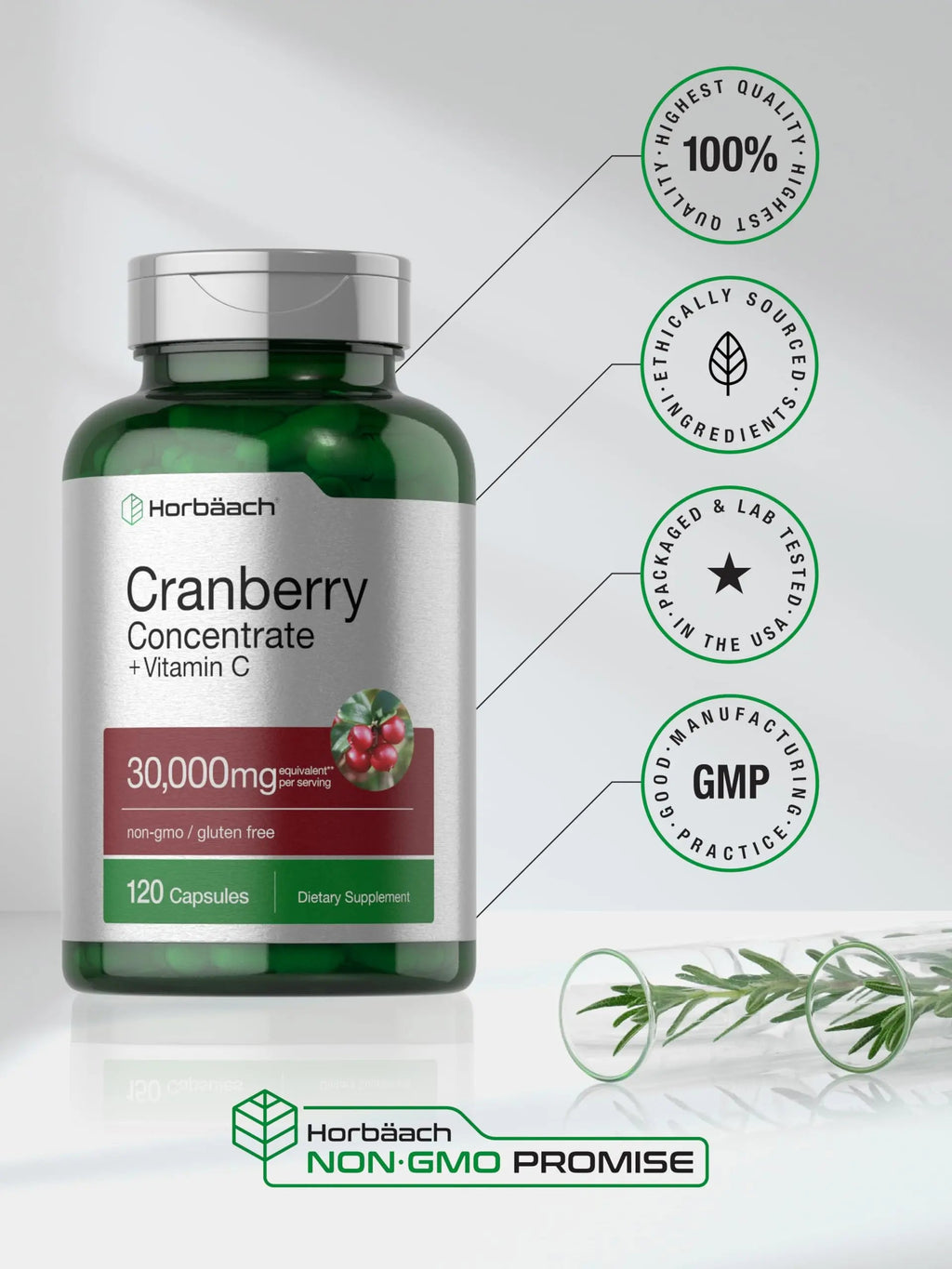 Cranberry Concentrate Extract Pills + Vitamin C | 30,000mg | 120 Capsules | Triple Strength Horbäach Au supplements