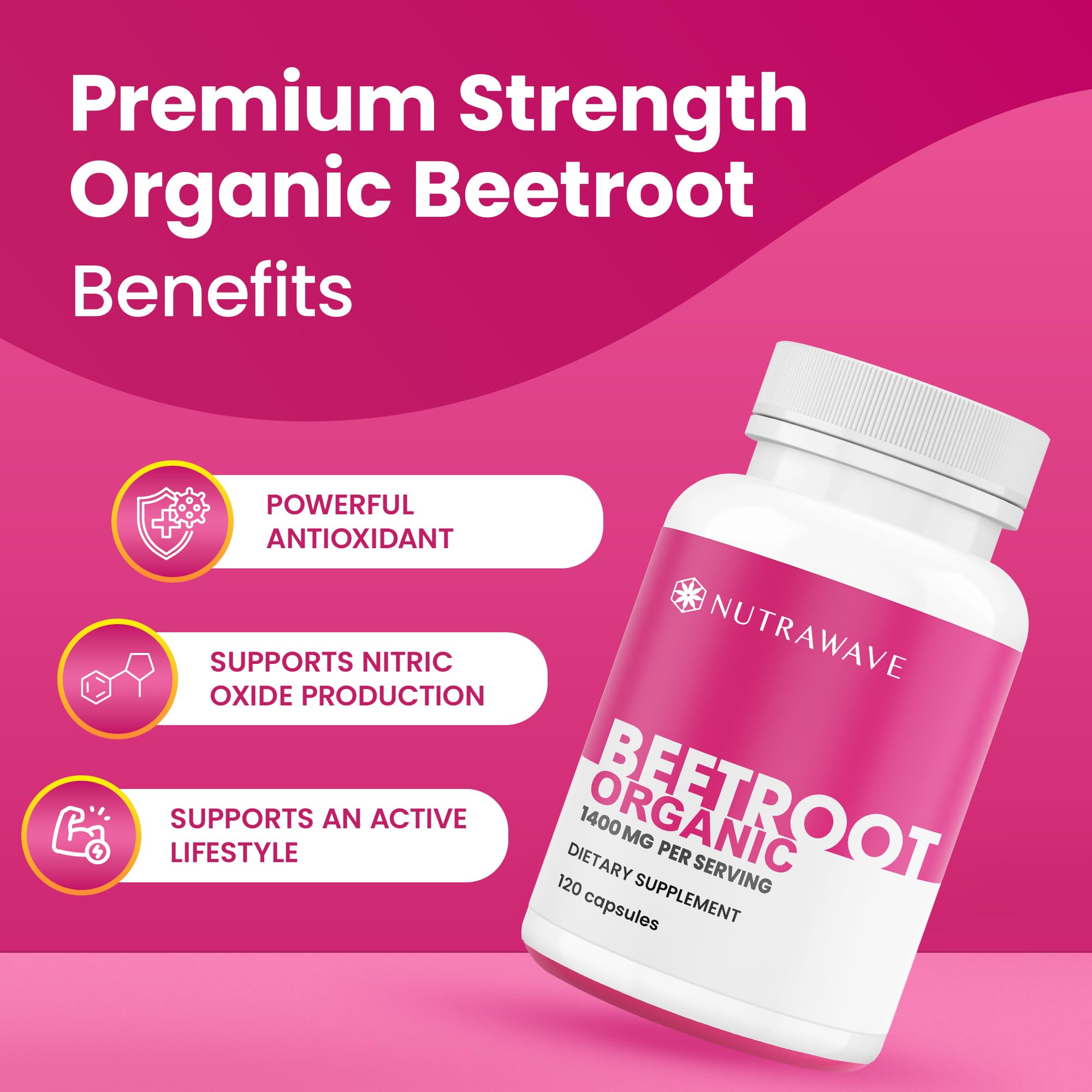 Nutra Wave 1400mg Organic Beet Root Capsules Per Serving – Nitric Oxide Booster for Men – Supports Blood Pressure, Energy, Circulation & Heart Health – Non-GMO, Vegan – 120 Capsules / 60 Day Supply