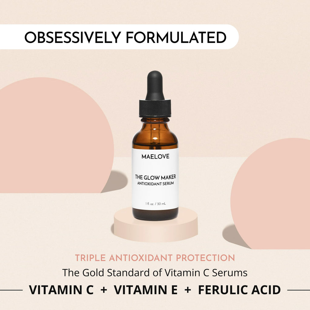 MAELOVE Glow Maker Vitamin C Serum with Vitamin E, Ferulic Acid & Hyaluronic Acid, Award-Winning Brightening