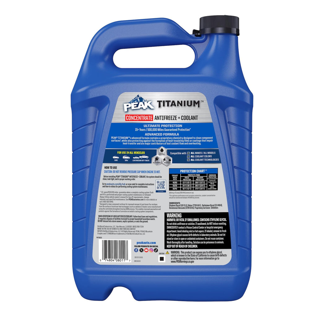 PEAK Titanium Concentrate Prediluted Antifreeze and Coolant for All Engine Cooling Systems, Long-Lasting Yellow Engine Coolant/Antifreeze for Lifetime Engine Protection in All Vehicles, 1 Gal. PEAK Au supplements