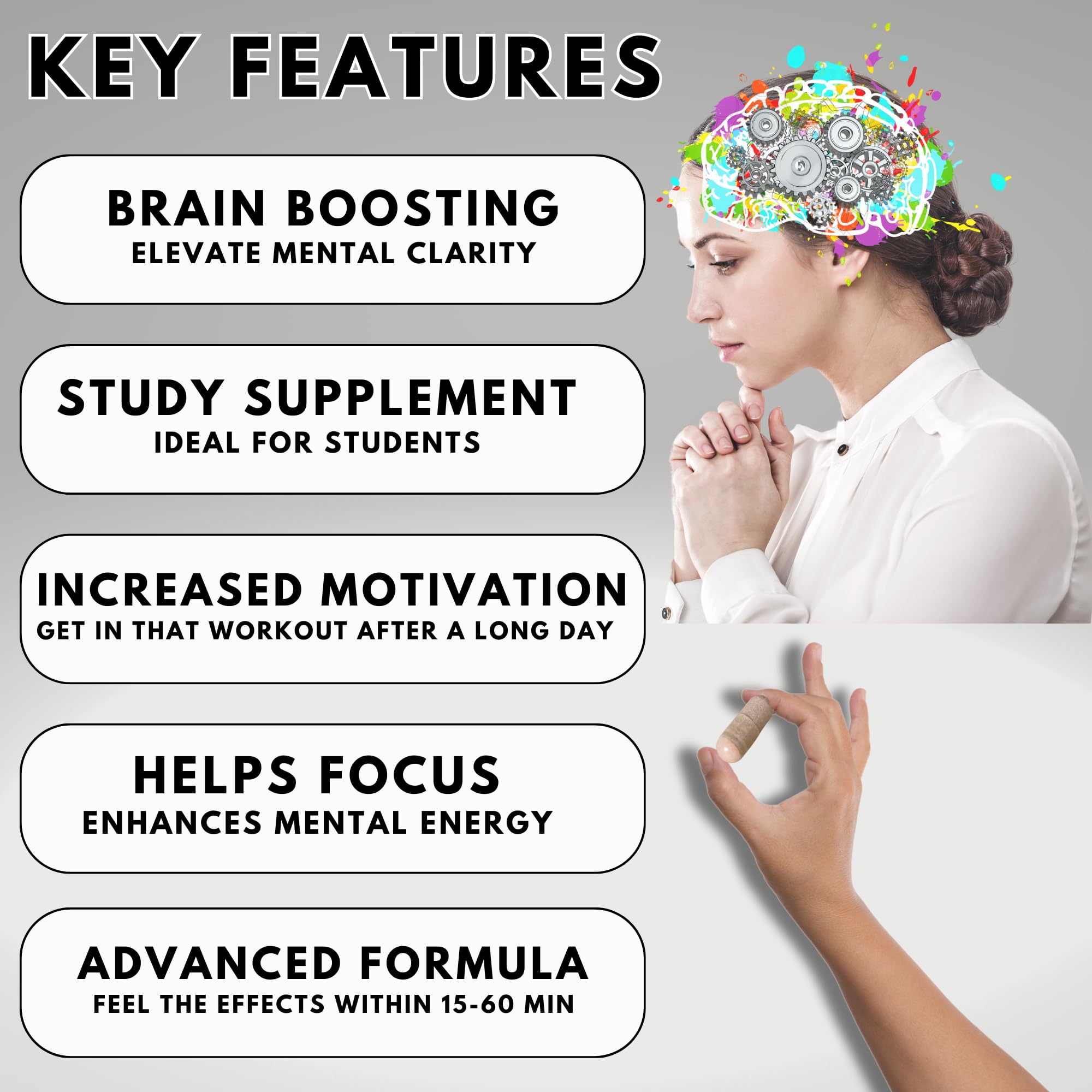 Focus Pep Addrell Energy Stimulant Pills- Natural Nootropic Brain Supplement Alternative Pill & Study Supplements Substitute to Elevate Mental Clarity for Women & Men OTC- 60 Mind Booster Capsules Focus Pep Au supplements