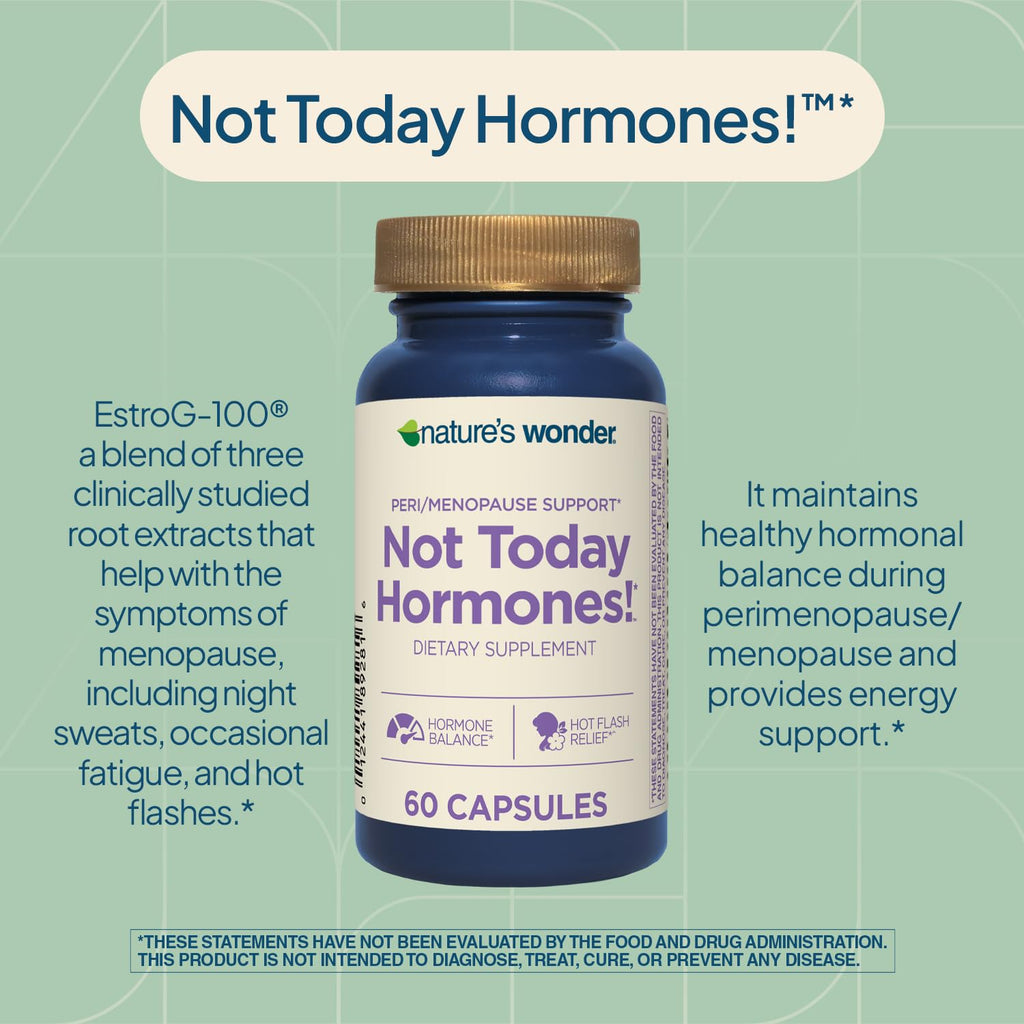 Nature's Wonder Not Today Hormones Perimenopause and Menopause Support Supplement for Women with Estro-G100, Supports Hot Flashes and Night Sweats 60 Vegetarian Capsules, 60 Day Supply Nature's Wonder Au supplements