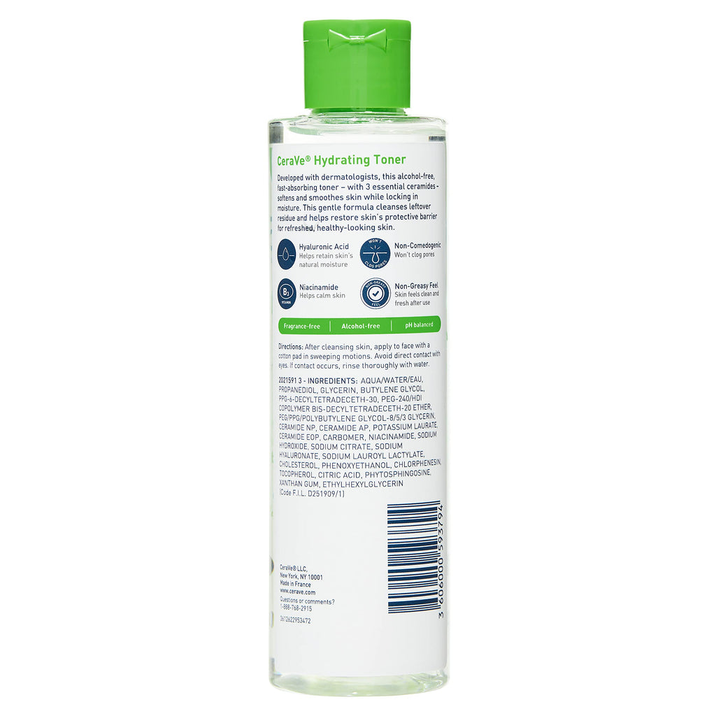 CeraVe Hydrating Toner for Face Non-Alcoholic with Hyaluronic Acid, Niacinamide, and Ceramides for Sensitive Dry Skin