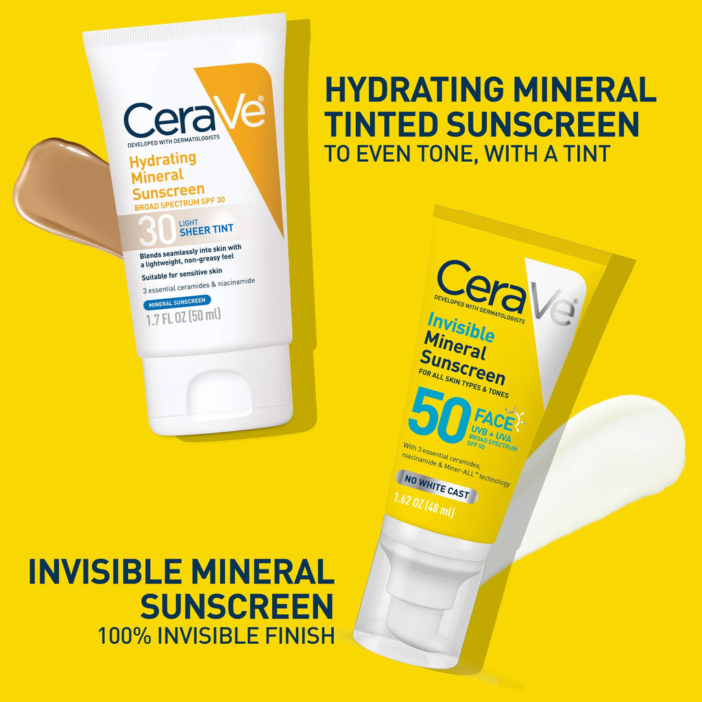 CeraVe Invisible Mineral Sunscreen SPF 50, Face Sunscreen for Sensitive Skin With Zinc Oxide & Titanium Dioxide, Vitamin E