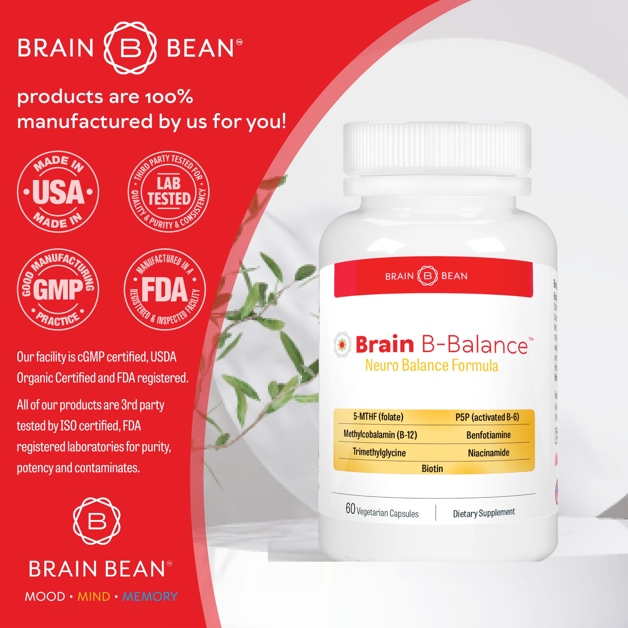 Brain B Balance: Methylated Multivitamin - Methylated B Complex Neurobalance Formula - Methylfolate Supports Mood