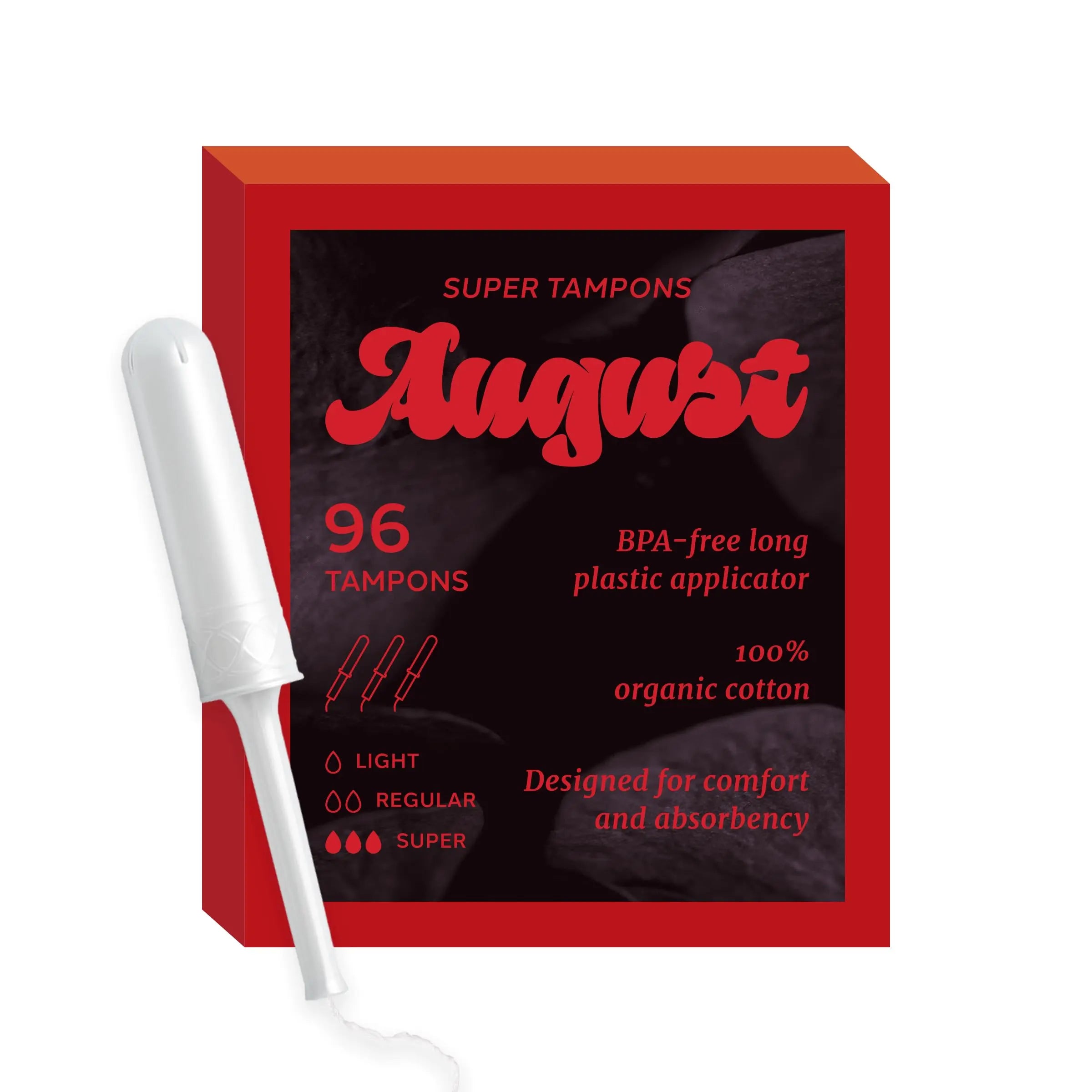 August Organic Cotton Tampons, Super tampons, BPA Free Long Applicators, Non-Toxic Organic August Au supplements