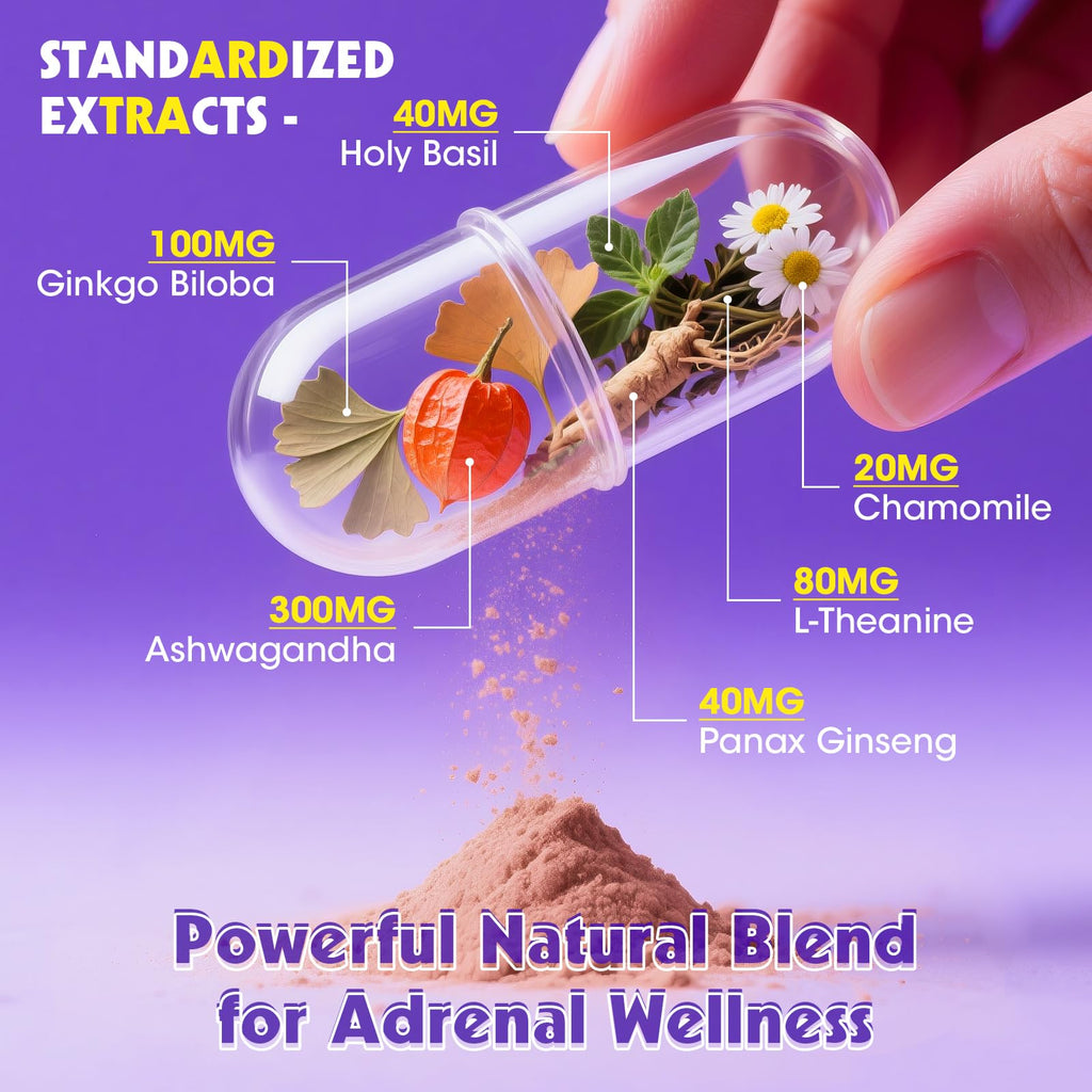 Alliwise Cortisol Supplements for Women & Men - Adrenal Support with Ashwagandha, L-Theanine & Holy Basil for Stress Relief, Mood & Steady Focus - Hormone Balance - 120 Vegan Capsules Alliwise Au supplements