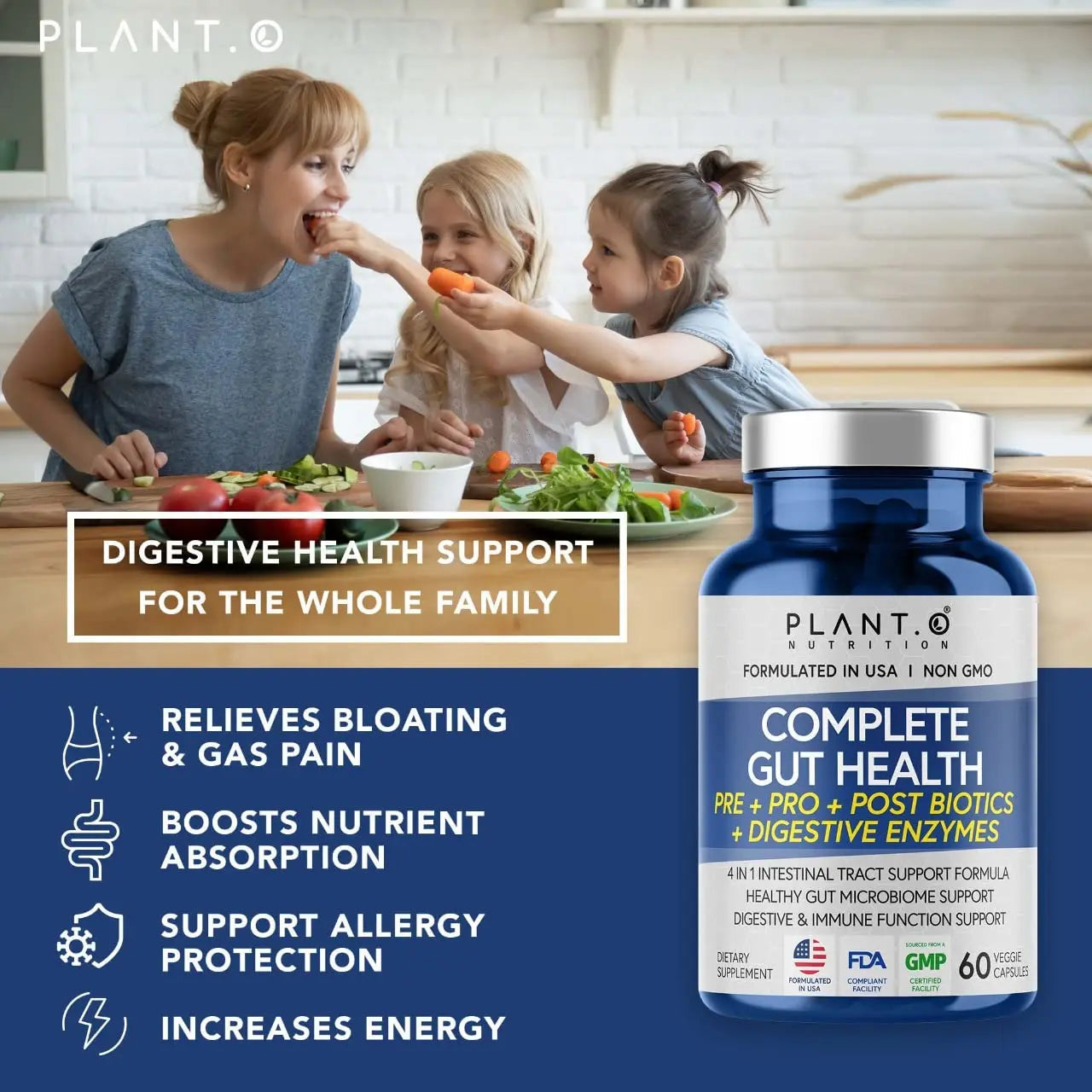 4-in-1 Prebiotic Probiotic & Postbiotic for Women & Men, Complete Gut & Digestive Support PLANT.O NUTRITION Au supplements