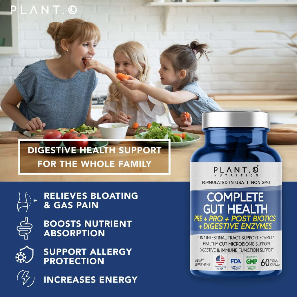 4-in-1 Prebiotic Probiotic & Postbiotic for Women & Men, Complete Gut & Digestive Support Supplement, Pre Post Probiotics & Digestive Enzymes 60 Capsules PLANT.O NUTRITION Au supplements