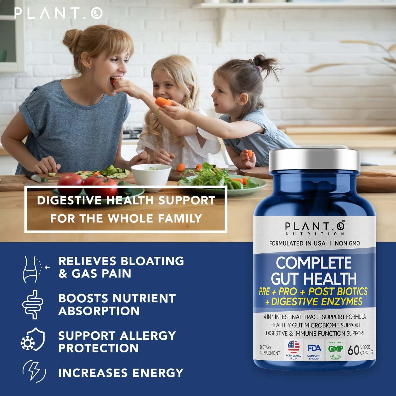 4-in-1 Prebiotic Probiotic & Postbiotic for Women & Men, Complete Gut & Digestive Support Supplement, Pre Post Probiotics & Digestive Enzymes 60 Capsules PLANT.O NUTRITION Au supplements