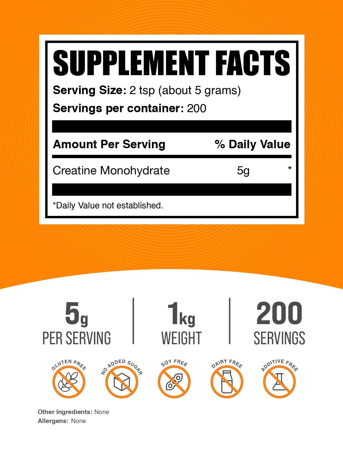 BulkSupplements.com Creatine Monohydrate Powder - Micronized Creatine Powder, Unflavored - Pure & Gluten Free, 5g (5000mg) per Servings, 1kg (2.2 lbs) (Pack of 1) BulkSupplements Au supplements