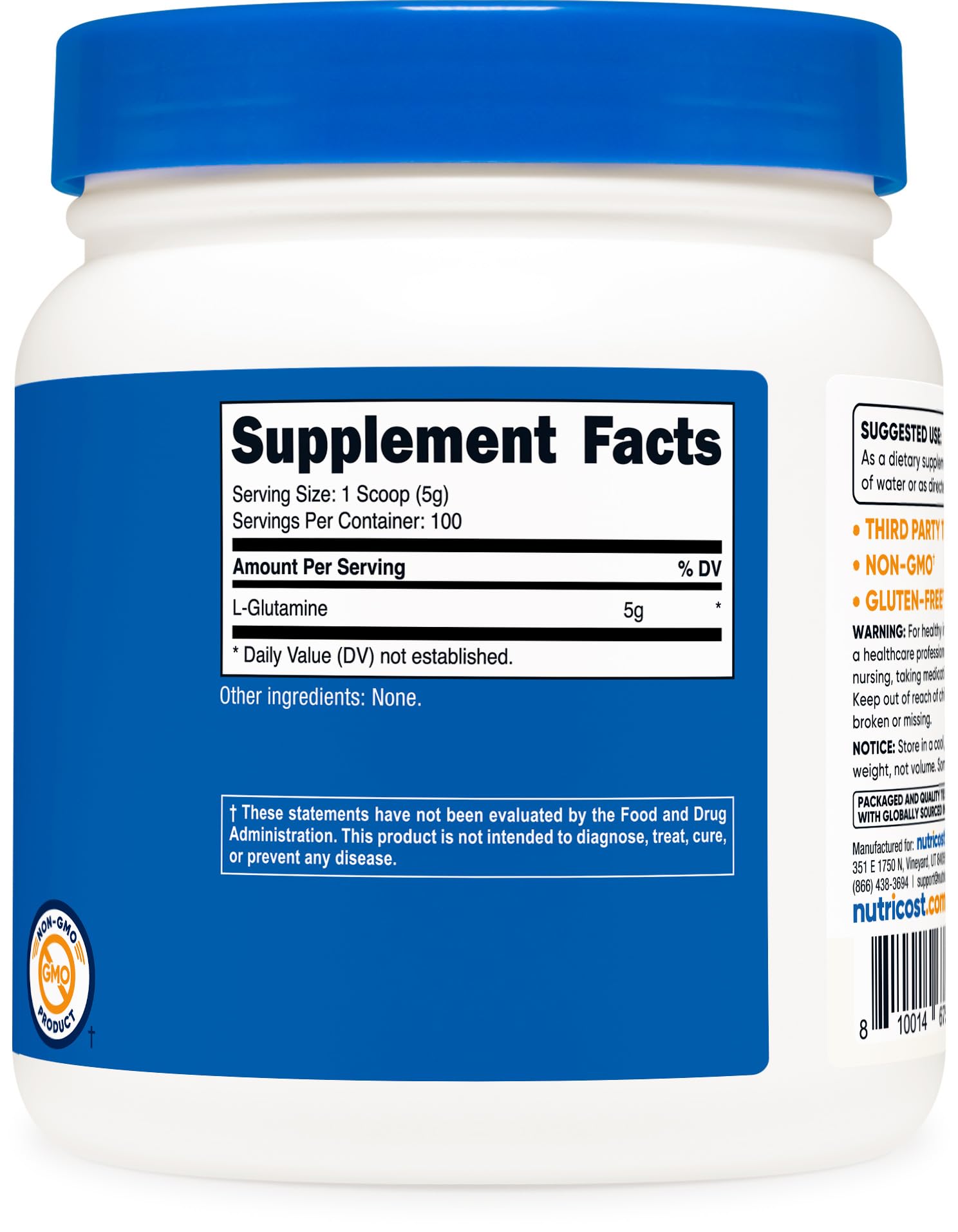 Nutricost L-Glutamine Powder (500 Grams) Unflavored - Gluten Free & Non-GMO, 100 Servings