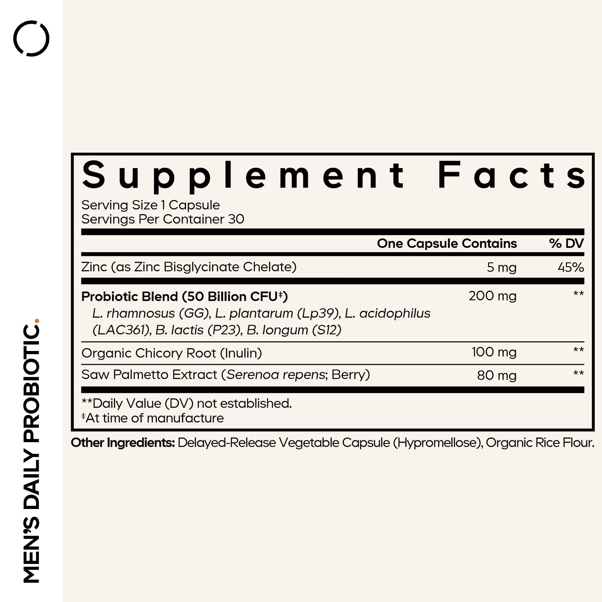 Codeage Men’s Daily Probiotic Supplement - 50 Billion CFU Probiotic Blend with Zinc, Inulin Prebiotic, Saw Palmetto – Men’s Wellness Support – 1 Capsule Per Serving - Non-GMO – 30 Capsules Codeage Au supplements