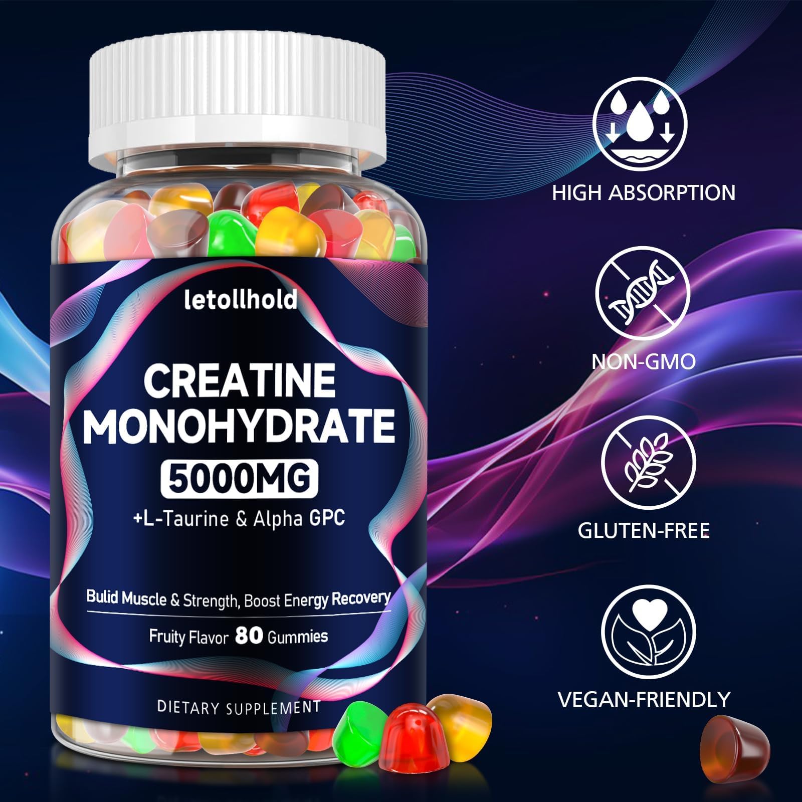 Creatine Monohydrate Gummies 5g for Women & Men - Creatine Gummies for Women Pre Workout Chewables with L-Taurine & Alpha GPC, Sugar-Free Muscle Builder, Energy Boost, Vegan Non-GMO (160 Count) letollhold Au supplements