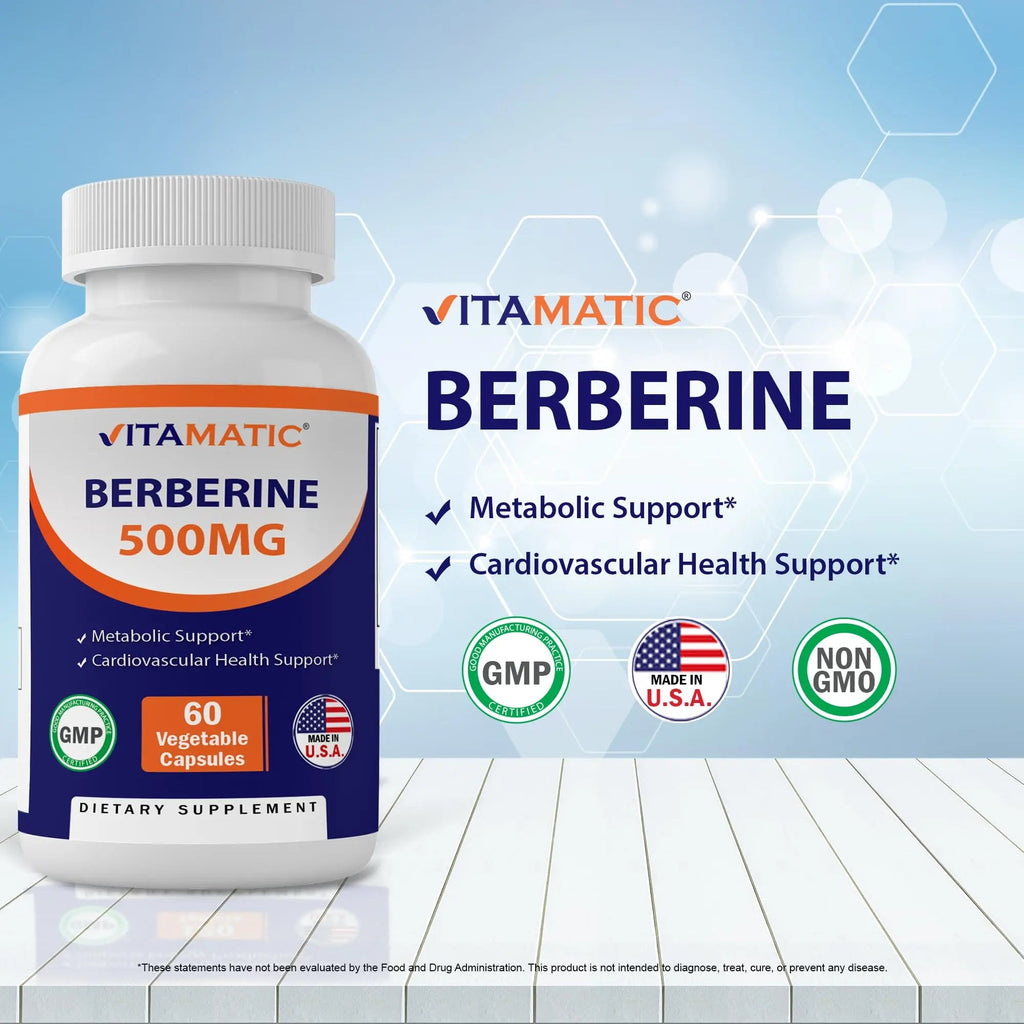 Vitamatic Berberine Supplement 500mg - 60 Vegetable Capsules - Made in The USA Vitamatic Au supplements