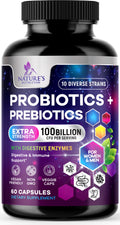 Probiotics 100 Billion CFU Per Serving - 10 Probiotic Strains & Prebiotics - Digestive Gut Health, Immune Support & Occasional Constipation, Gas & Bloating - Daily Supplement For Adults - 60 Capsules Nature's Nutrition Au supplements