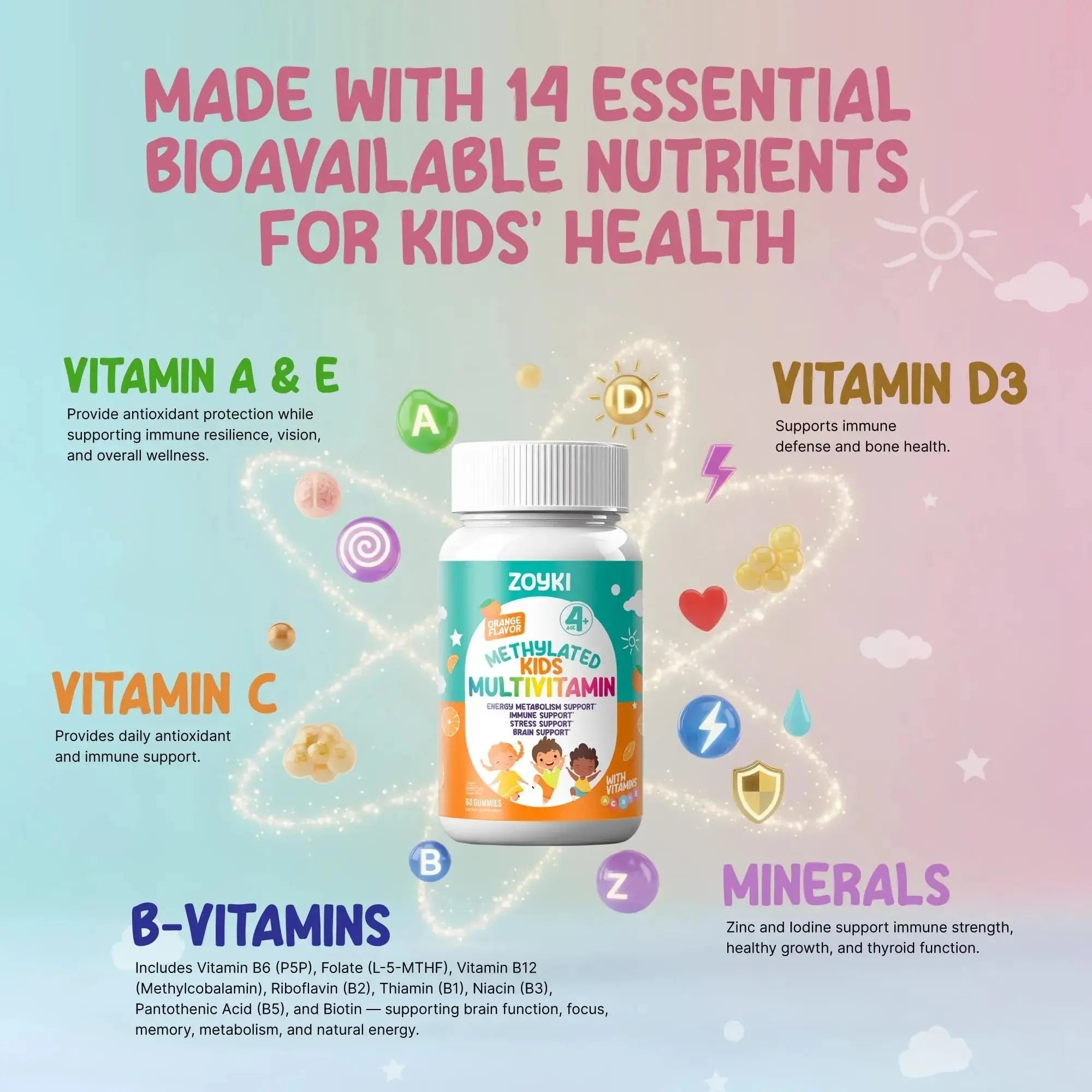 Zoyki Methylated Multivitamin Gummies for Kids - Children’s MTHFR Support Supplement with B Complex 5-MTHF Folate (L-Methylfolate) Zoyki Au supplements