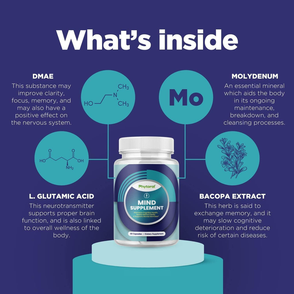 Nootropic Brain Supplement for Memory and Focus Enhancement - Vitamins for Brain Mental Health & Clarity - Cognitive Health Complex for Mind's Vitality & Mental Alert - 60 Count Phytoral Au supplements
