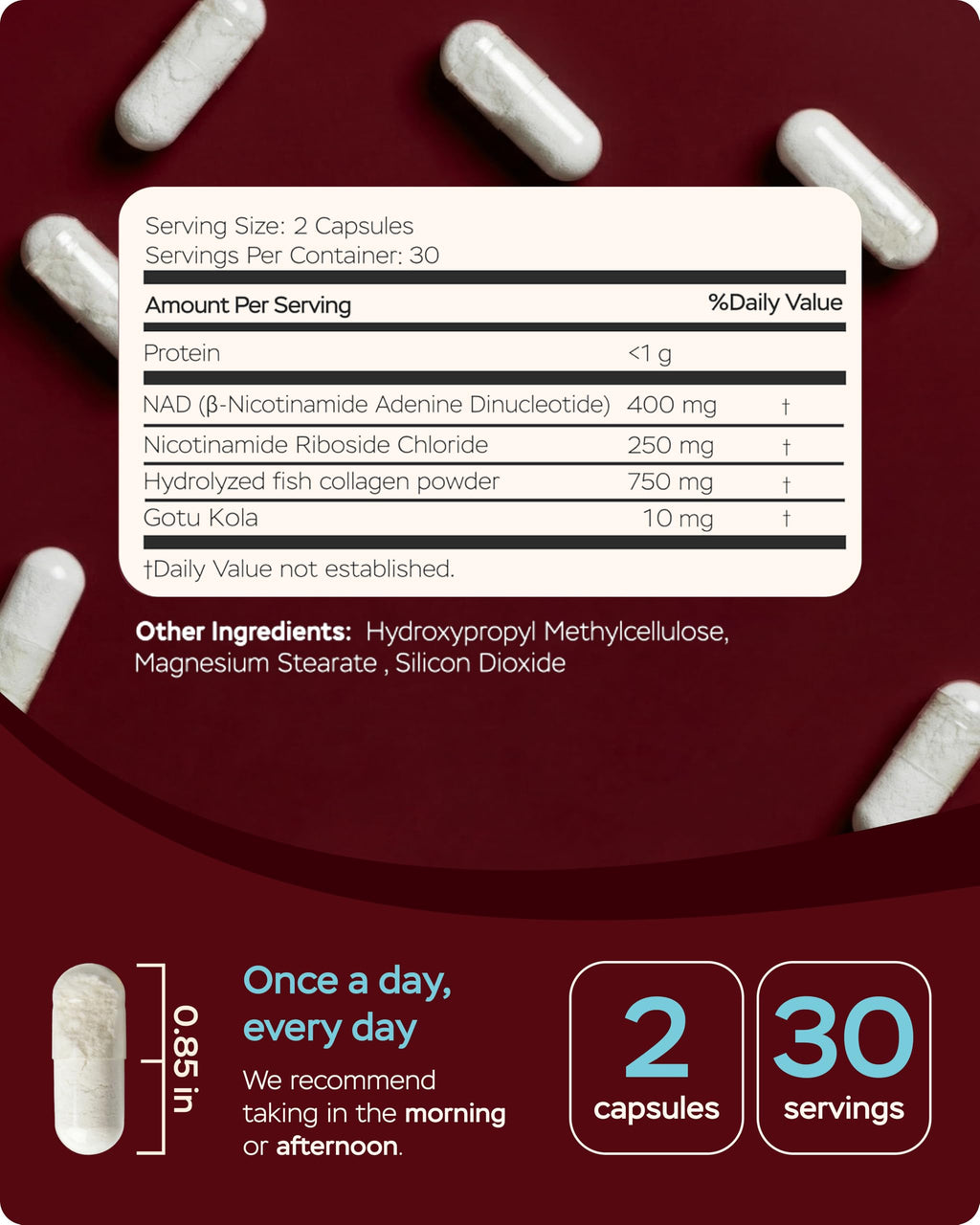 Gotu Kola and NAD Plus Supplement 1400mg - NMNH Supplement Alternative Supports Healthy Aging Complex with Nicotinamide Riboside & Gotu Kola, Collagen - Formula for Energy, Skin & Cognitive, 60 Caps 4Well Products Au supplements