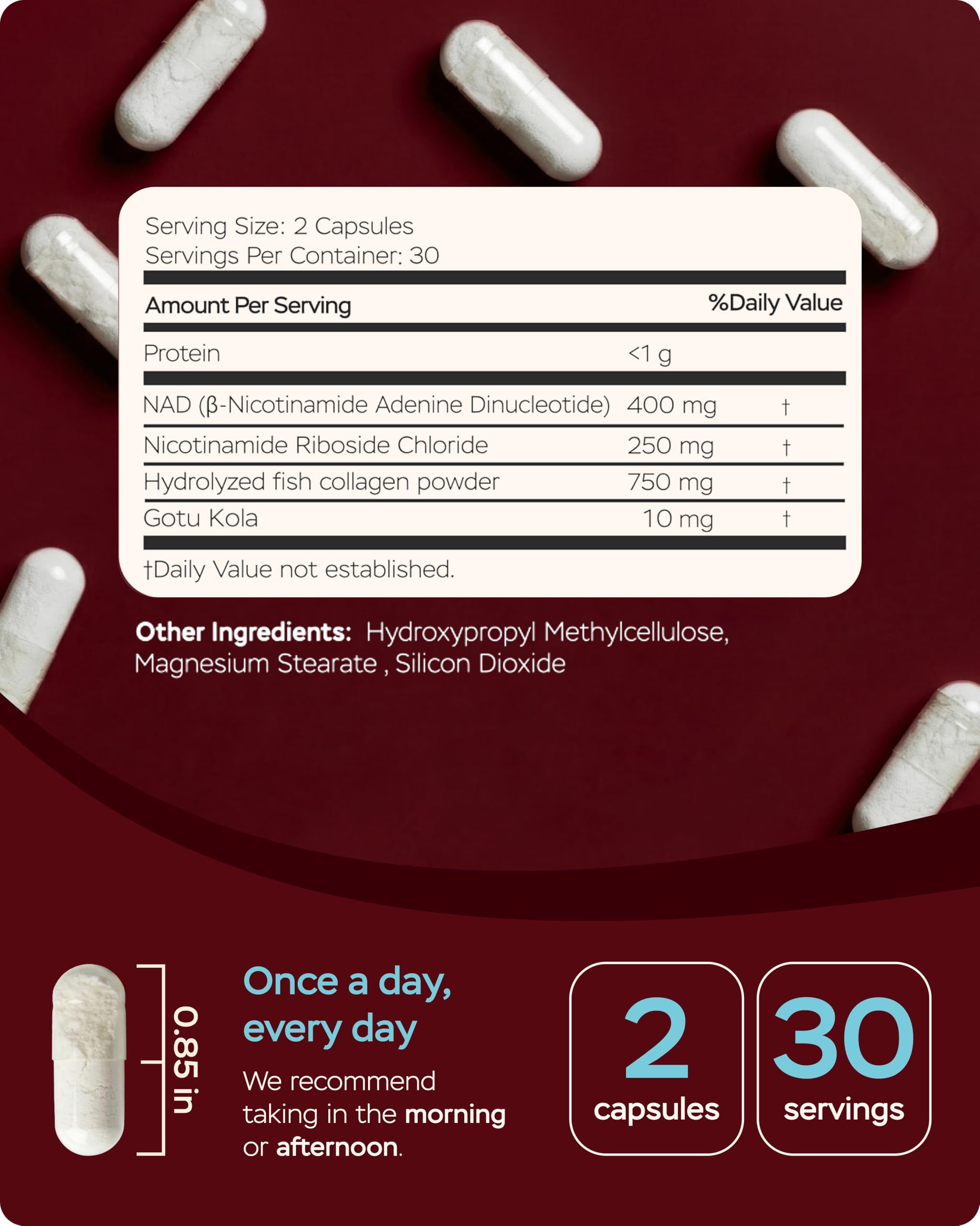 Gotu Kola and NAD Plus Supplement 1400mg - NMNH Supplement Alternative Supports Healthy Aging Complex with Nicotinamide Riboside & Gotu Kola, Collagen - Formula for Energy, Skin & Cognitive, 60 Caps 4Well Products Au supplements