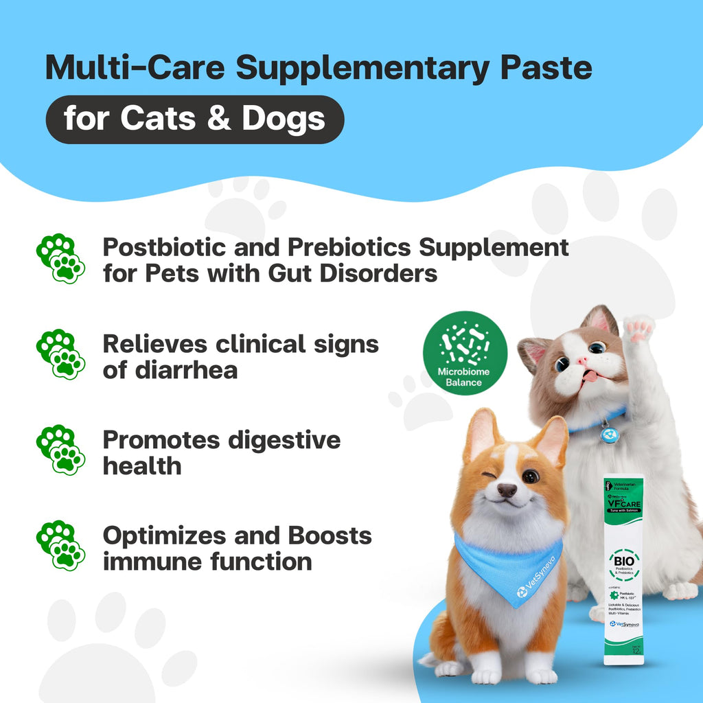 VFcare BIO Supplement for Cats & Dogs – Anti Diarrhea for Dogs, Gut Health Paste with Postbiotics, Prebiotics, FOS, L-137, Yeast Extract – Anti Diarrhea for Dogs, 30 Sachets VFCARE Au supplements