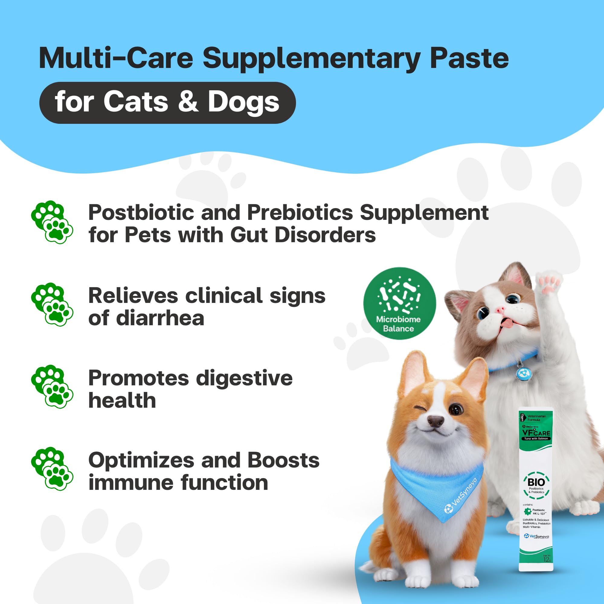 VFcare BIO Supplement for Cats & Dogs – Anti Diarrhea for Dogs, Gut Health Paste with Postbiotics, Prebiotics, FOS, L-137, Yeast Extract – Anti Diarrhea for Dogs, 30 Sachets VFCARE Au supplements
