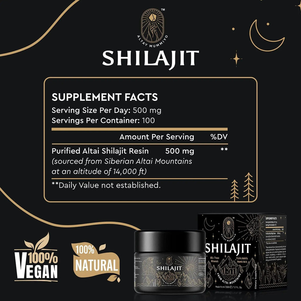 Shilajit Resin with Fulvic Acid & Trace Minerals, Original Siberian Pure Shilajit with 85+ Humic ALTAY MUMMIYO Au supplements