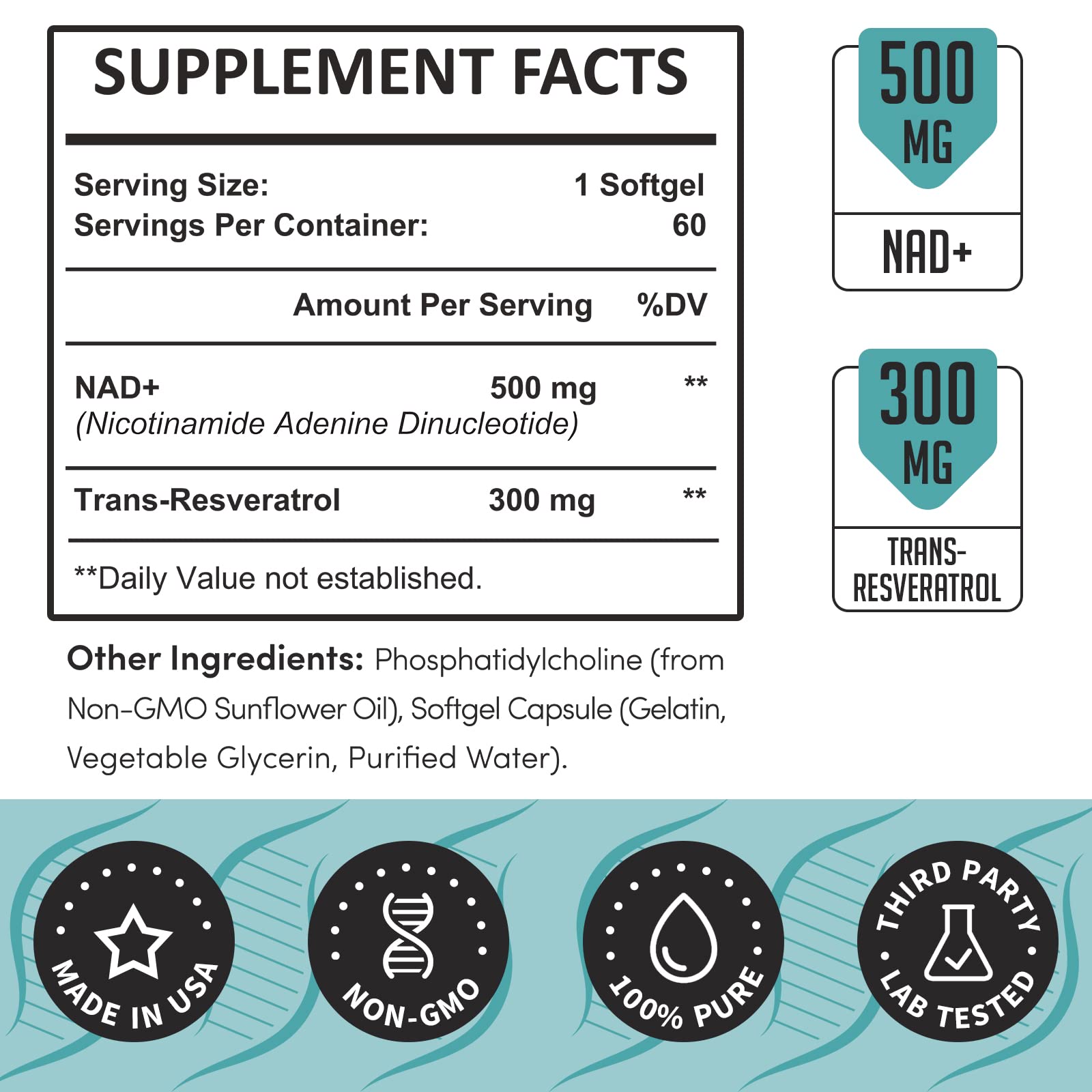 Rhamoph Liposomal NAD+ 800 mg with Trans-Resveratrol 300 mg, Max Absorption, Actual NAD+ Boosting Supplement for Healthy Aging, Cellular Energy, DNA Repair, Longevity - 120 Softgels Rhamoph Au supplements