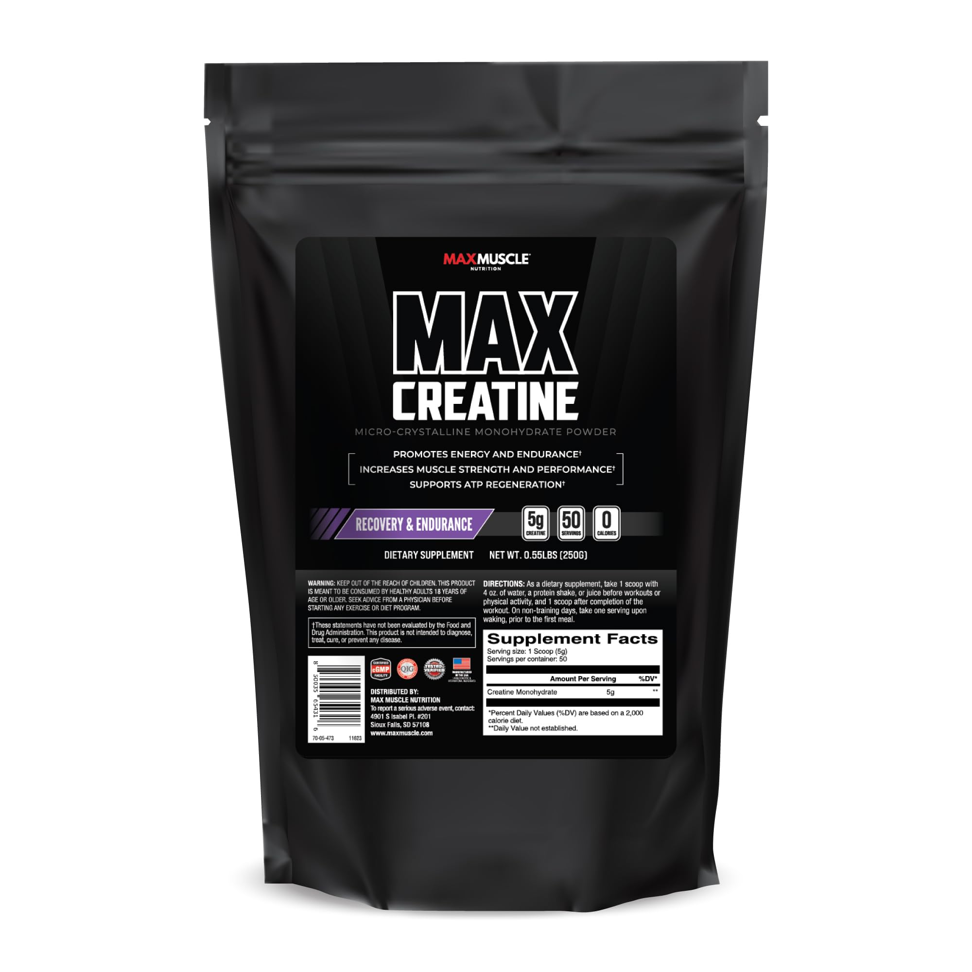Max Muscle Ultra Pure Creatine Monohydrate Powder 5000 mg (5 Grams) | 3rd Party Purity Tested | 100% Micronized and Unflavored for Maximum Absorption | Keto Friendly | 8.8 Ounces | 50 Servings Max Muscle Au supplements