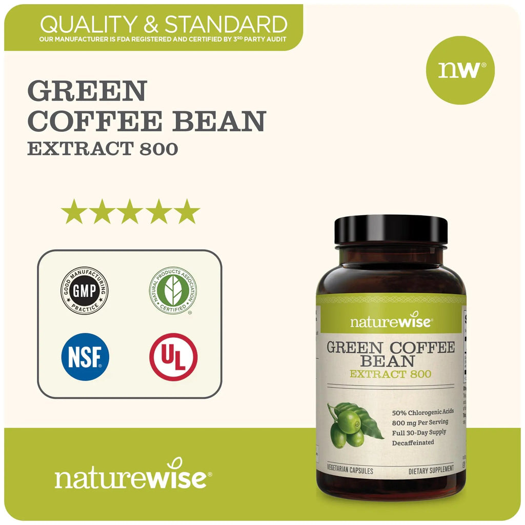 NatureWise Green Coffee Bean 800mg Max Potency Extract 50% Chlorogenic Acids NatureWise Au supplements