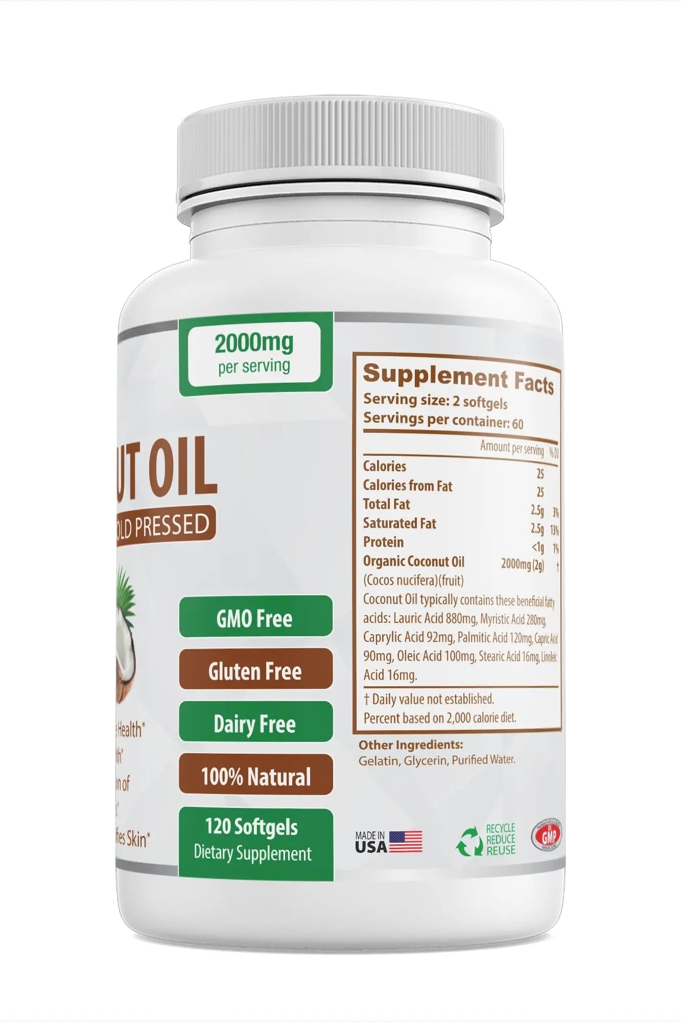 Organic Coconut Oil Capsules 2000mg - 100% Extra Virgin, Cold Pressed for Healthy Skin Going Vegan Au supplements