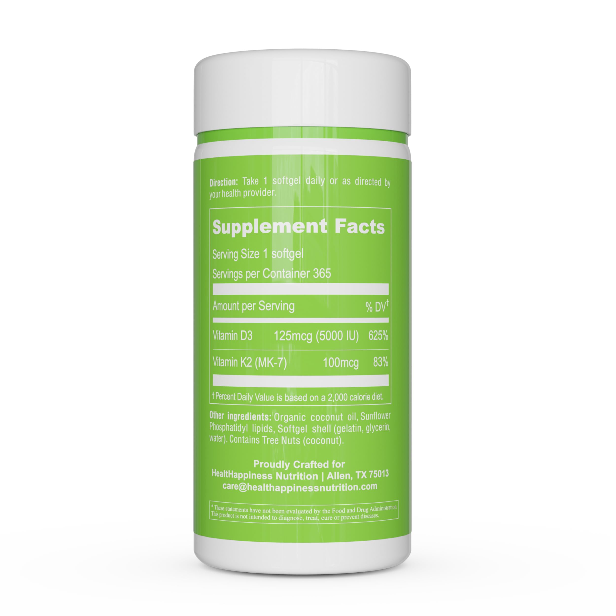 UpNourish Liposomal D3 K2 MK-7 – 365 Mini softgels with Organic Coconut Oil - 5000 IU 125 mcg Vitamin D3 and 100 mcg Vitamin k2