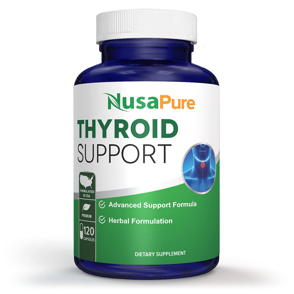 NusaPure Thyroid Support Supplement (Non-GMO) 120 caps, Ashwaganda, Iodine, Zinc, kelp, Vitamin B12, L-Tyrosine, Selenium, Copper NusaPure Au supplements