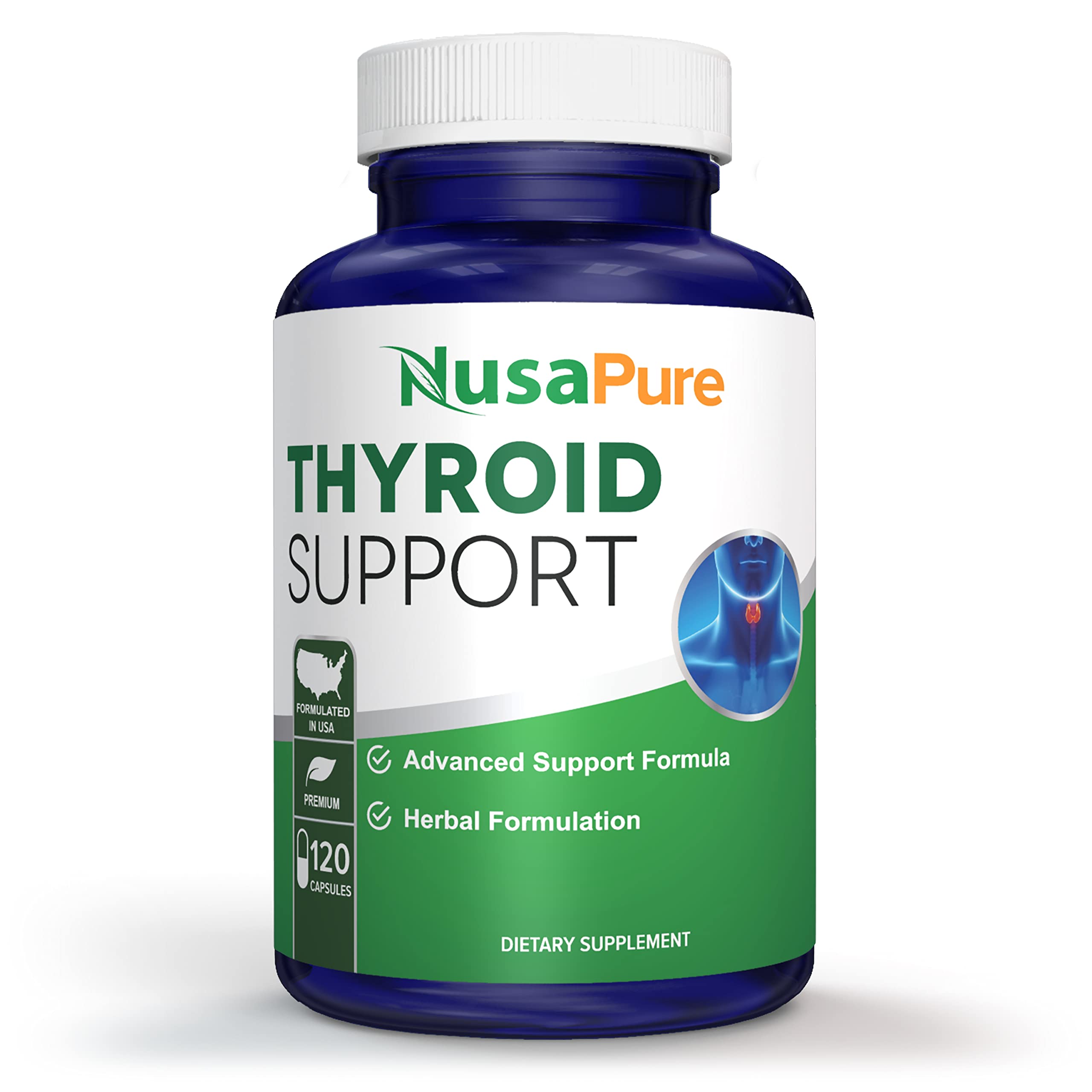 NusaPure Thyroid Support Supplement (Non-GMO) 120 caps, Ashwaganda, Iodine, Zinc, kelp, Vitamin B12, L-Tyrosine, Selenium, Copper NusaPure Au supplements