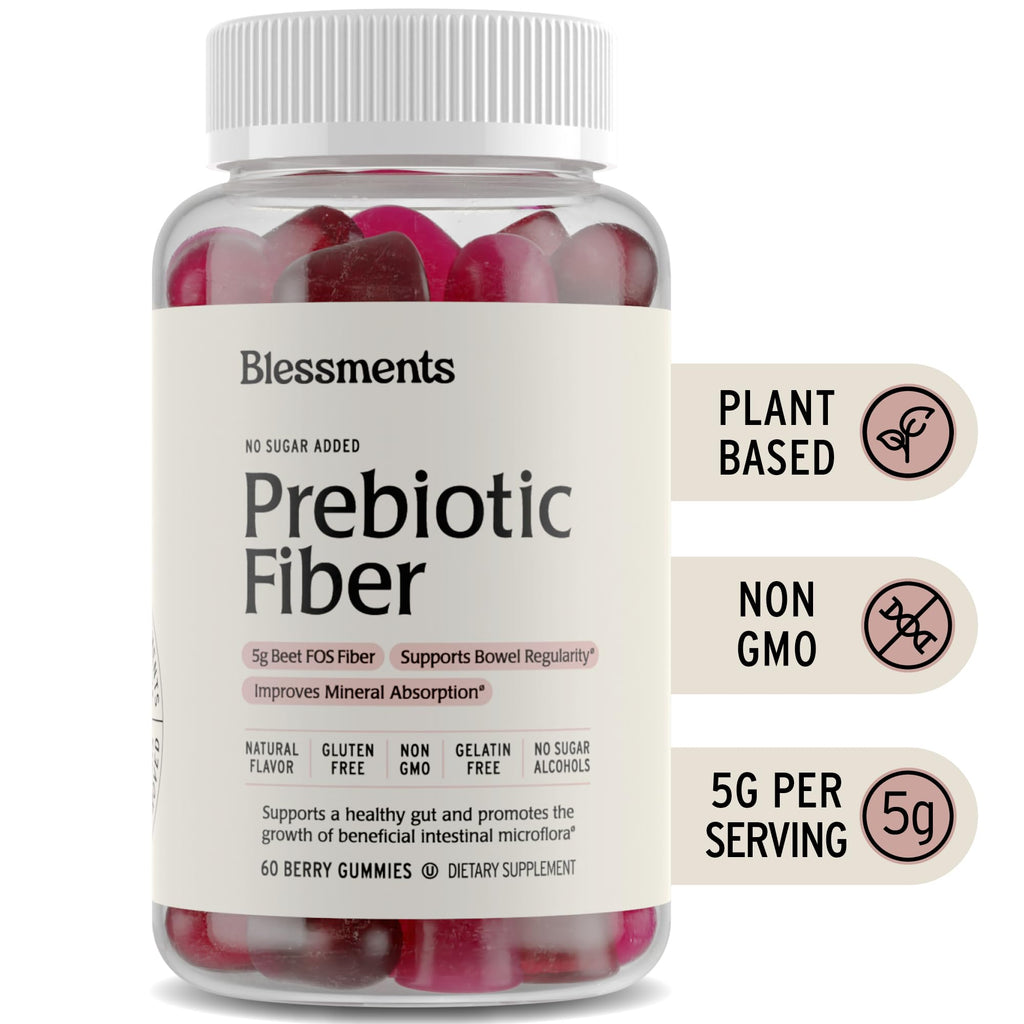 Blessments - Prebiotic Fiber Gummies for Adults & Kids with No Added Sugar- 5g (60 Count-2 Pack) High Fiber Supplement Gummies - Vegan - Keto Friendly
