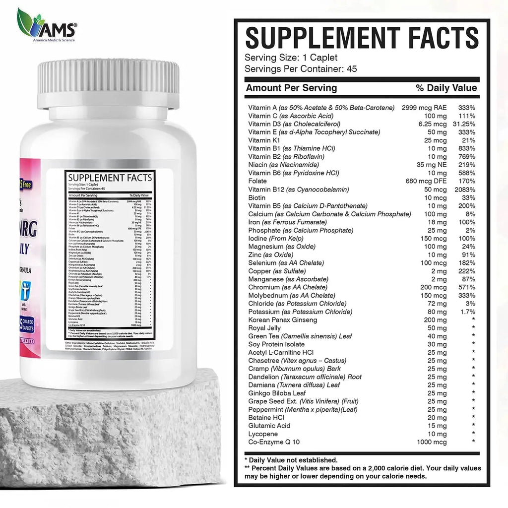 America Medic & Science Multivitamins for Women, Multi-NRG, 45 Coated Caplets, One Daily, Immune Support Supplements, Vitamin C & B Complex America Medic & Science Au supplements