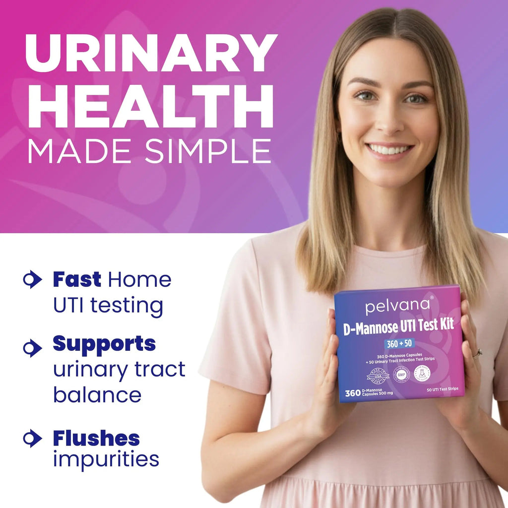 Pelvana D-Mannose UTI Kit for Women – UTI Test Strips & D-Mannose Supplement, At-Home Testing, Maintains Healthy Urinary Tract Balance, Flushes Impurities – 3 Bottles (120 Capsules) + 50 Test Strips Pelvana Au supplements