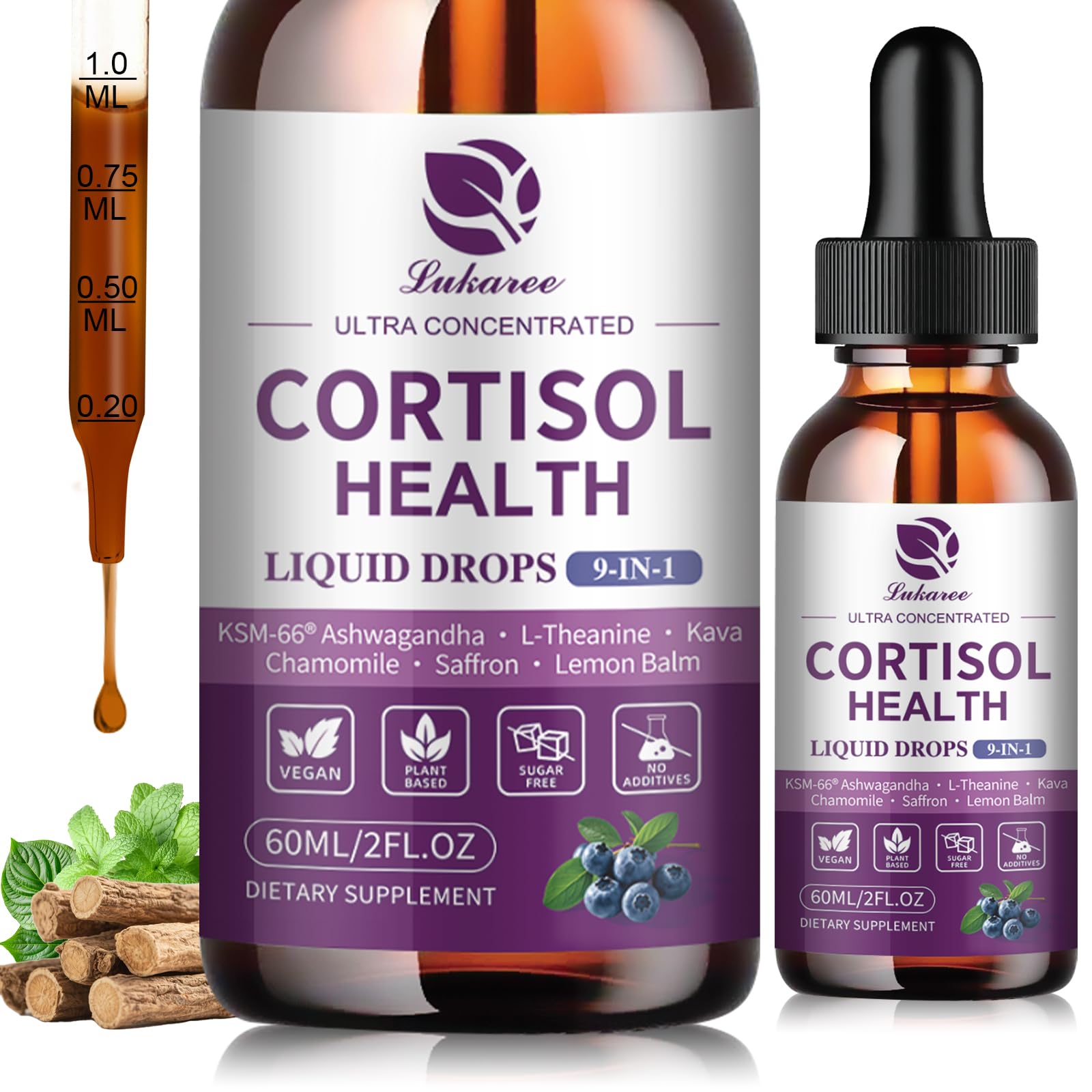 Cortisol Supplements for Women, Cortisol Reducer Manager Detox with KSM-66® Ashwagandha, Kava, Lemon Balm & Vitamin C B5 B6, Lower Cortisol, Hormone Harmony Liquid Drops, 2 FL.OZ, Blueberry Flavor Lukaree Au supplements