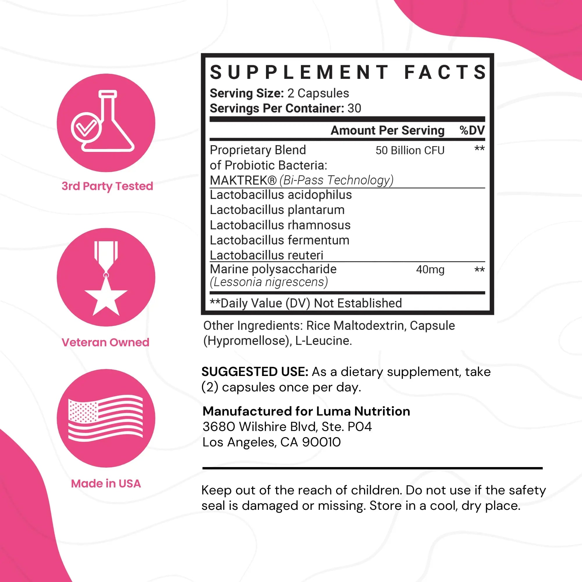Luma Nutrition Probiotics for Women with Prebiotics - 50 Billion CFU - Formulated for Digestive Luma Nutrition Au supplements